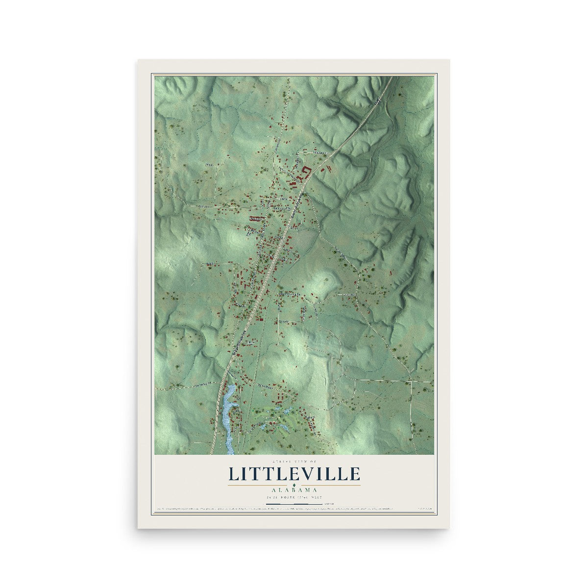 Map of Littleville, Alabama, 12 x 18 inch unframed archival matte print