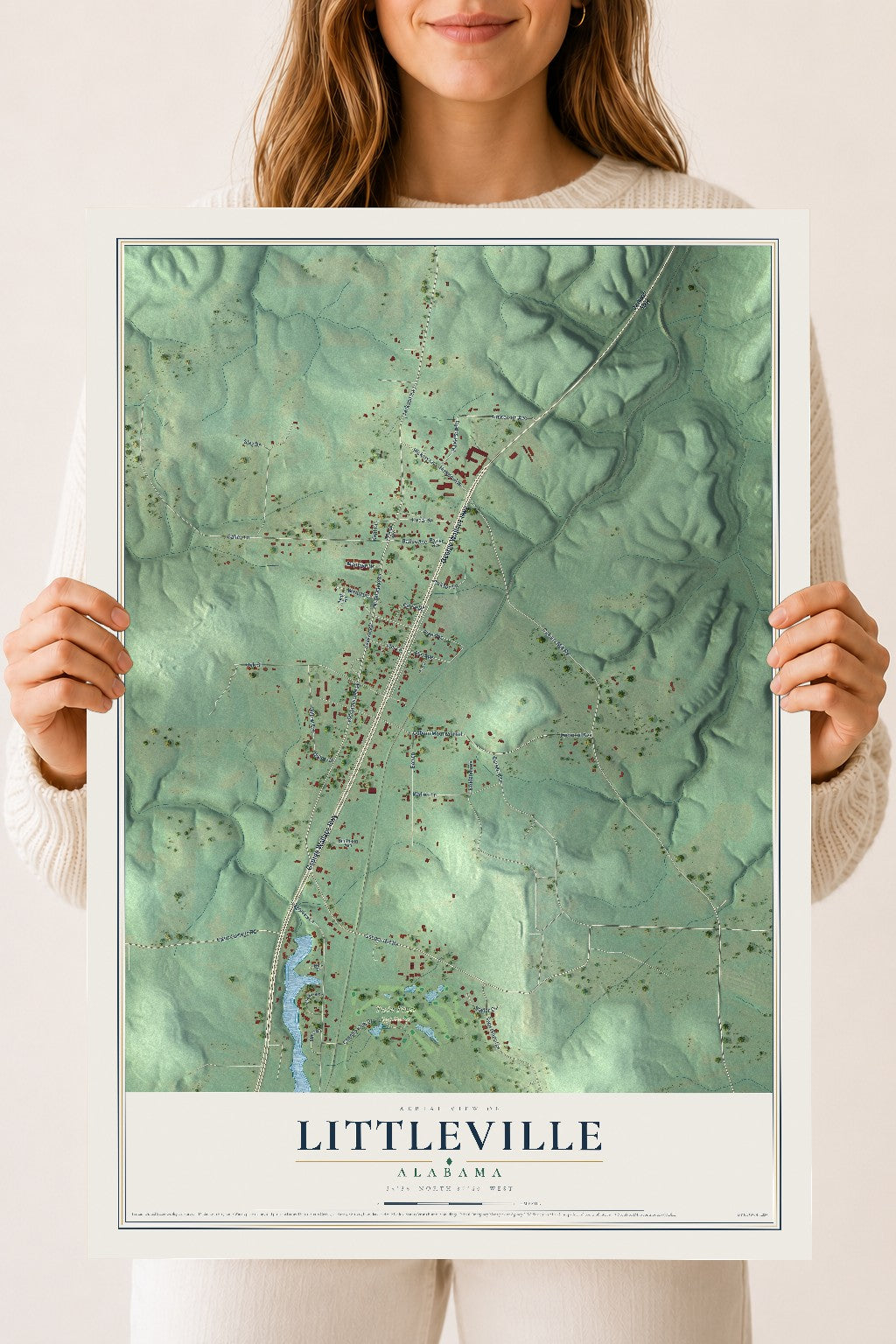 Map of Littleville, Alabama, 18 x 24 inch unframed archival matte print