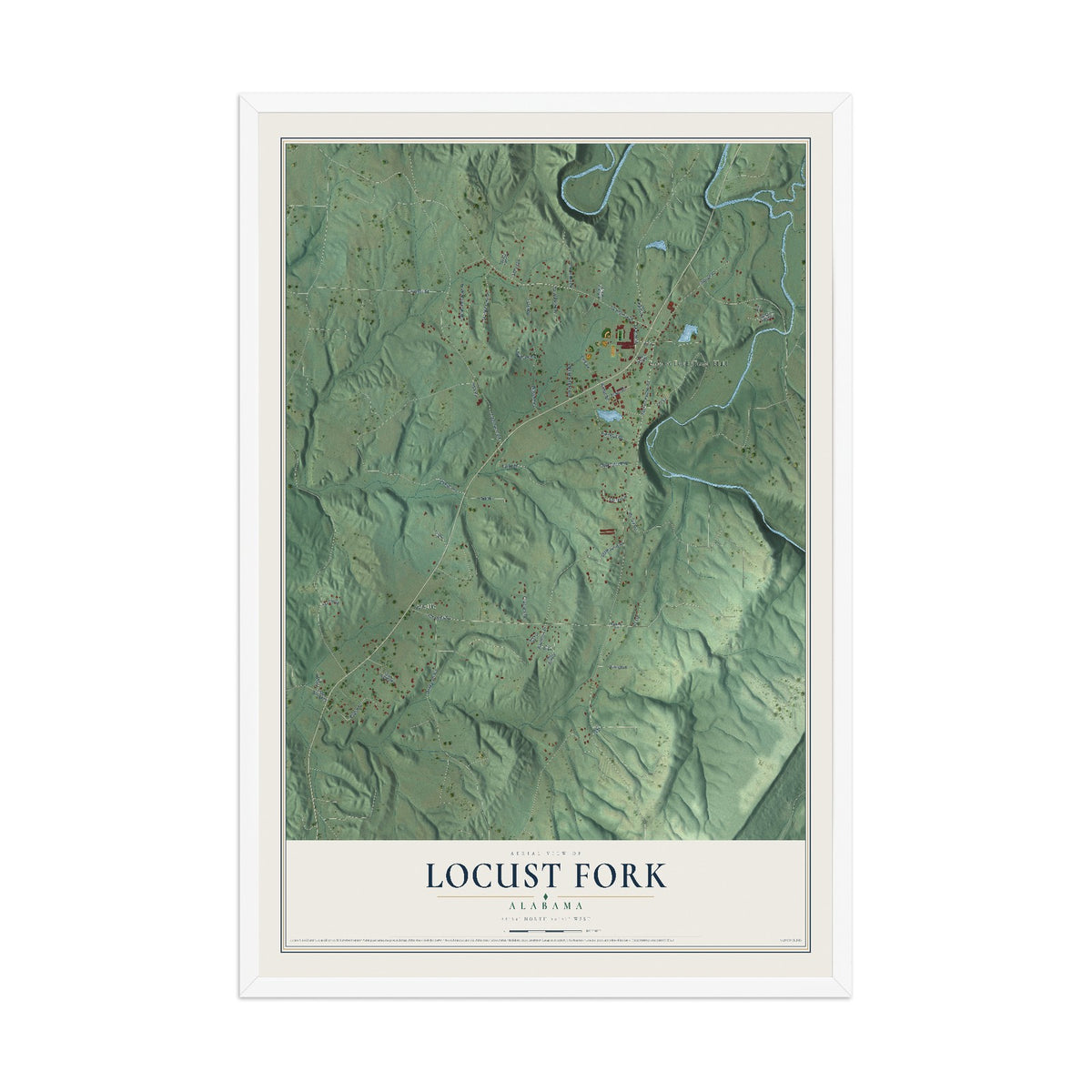 Map of Locust Fork, Alabama, 12 x 18 inch print in a white wood frame