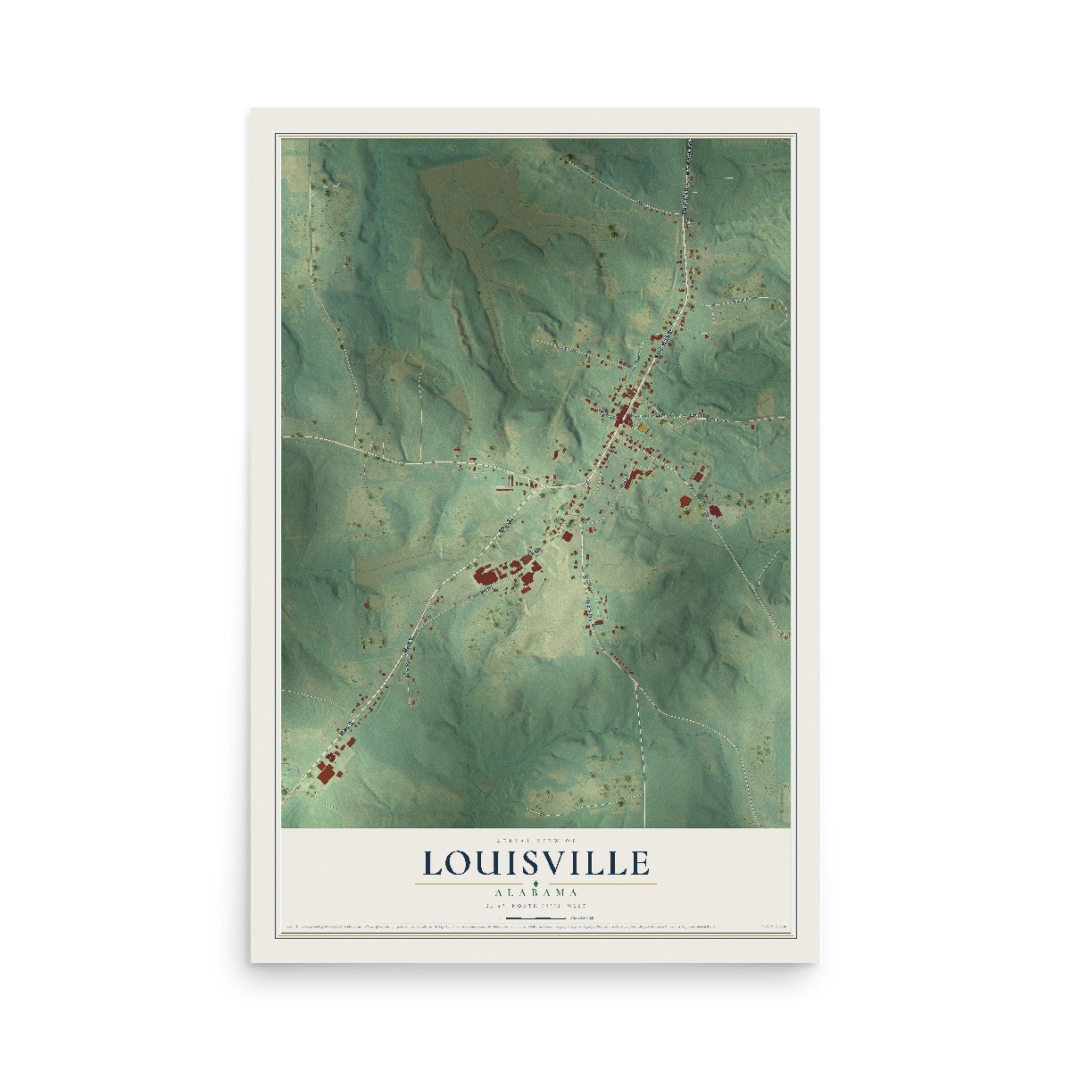 Map of Louisville, Alabama, 12 x 18 inch unframed archival matte print