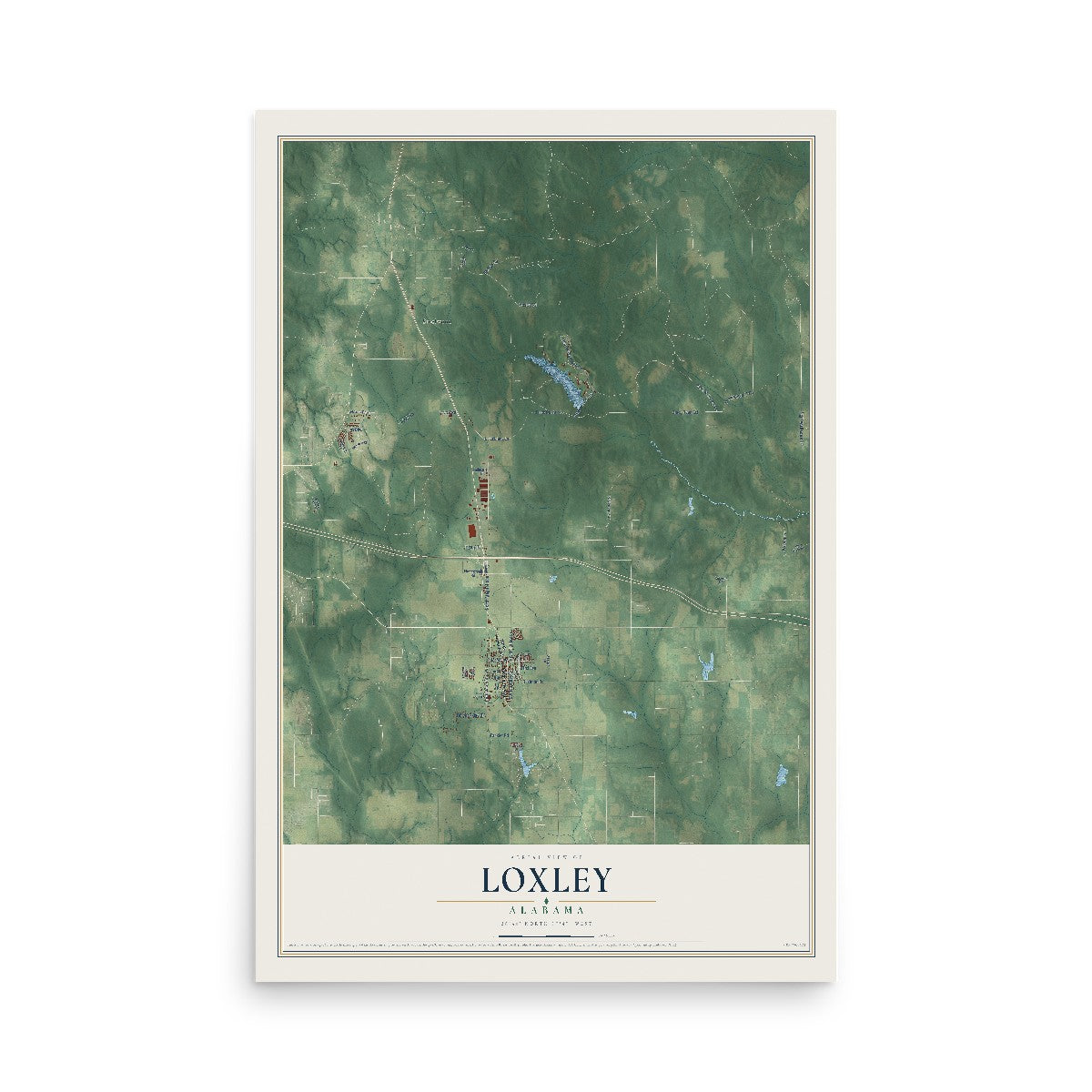 Map of Loxley, Alabama, 12 x 18 inch unframed archival matte print