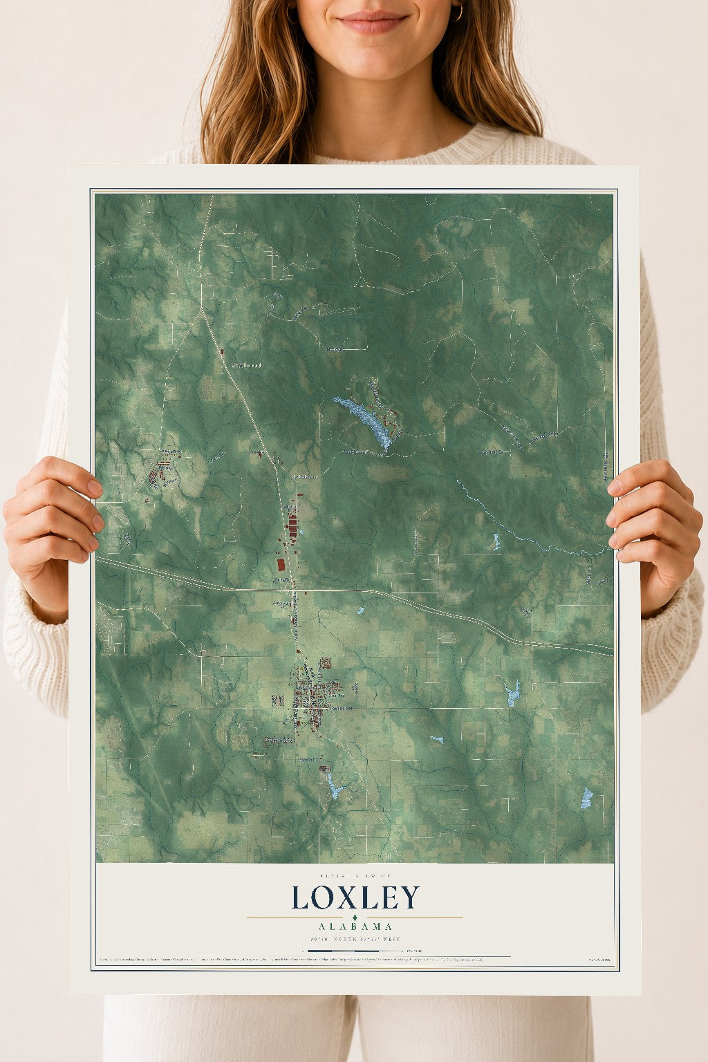 Map of Loxley, Alabama, 18 x 24 inch unframed archival matte print
