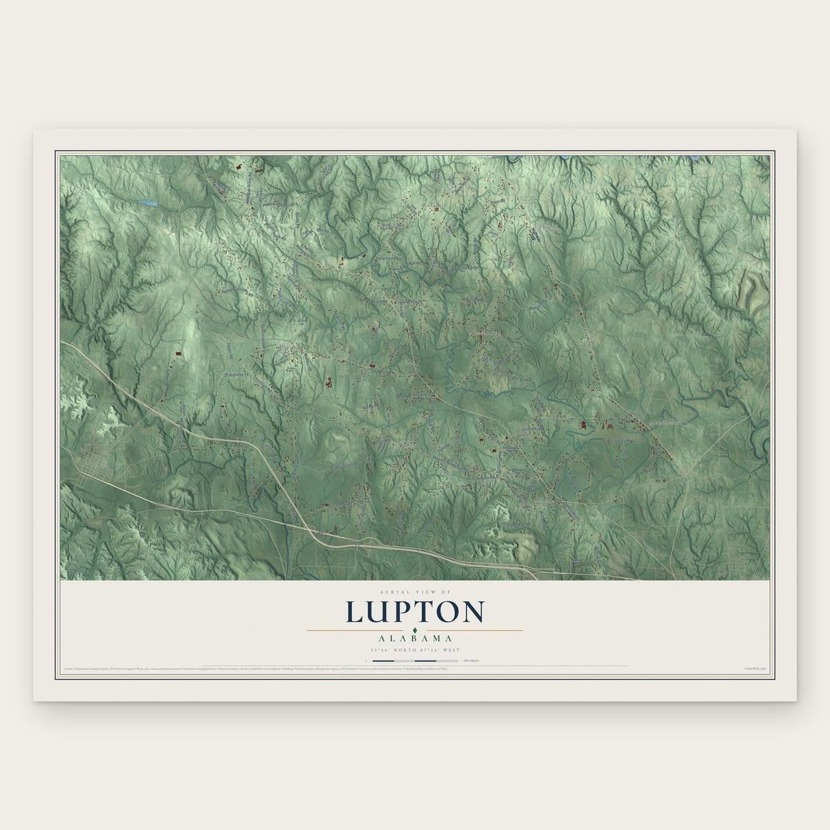 Lupton, Alabama map print, the full design