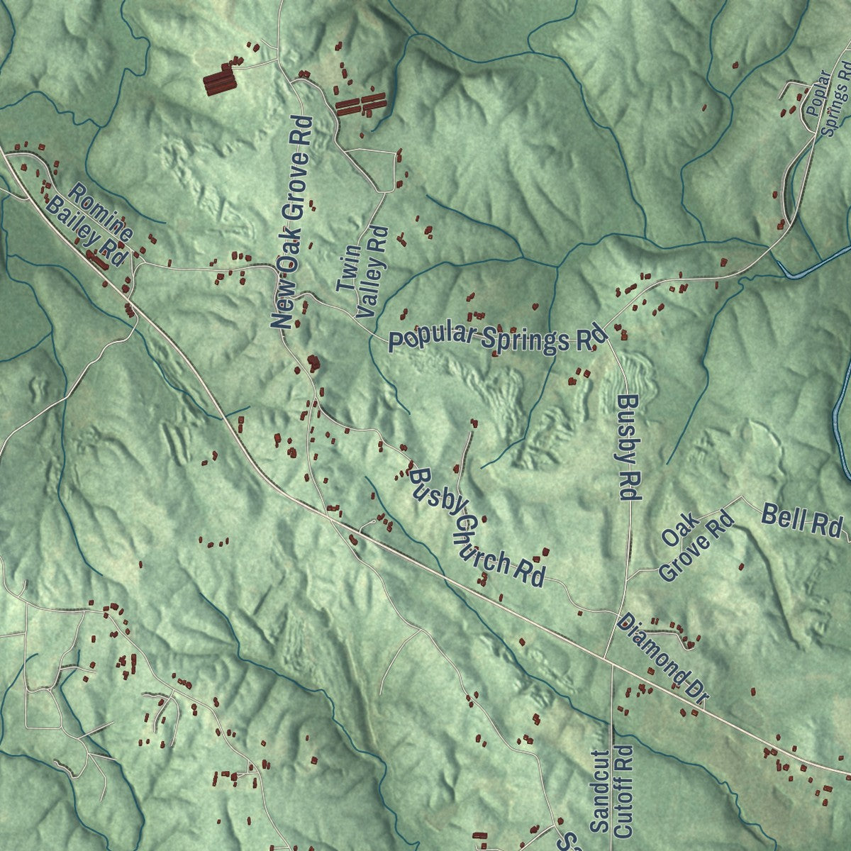 Close-up of the map of Lupton, Alabama print showing street and building detail