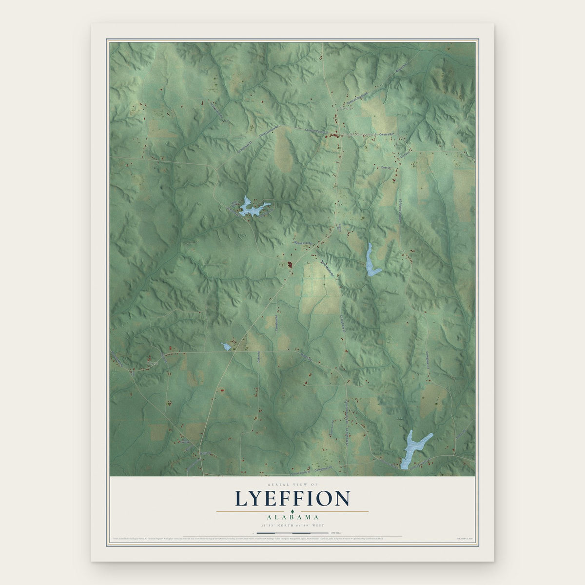 Lyeffion, Alabama map print, the full design