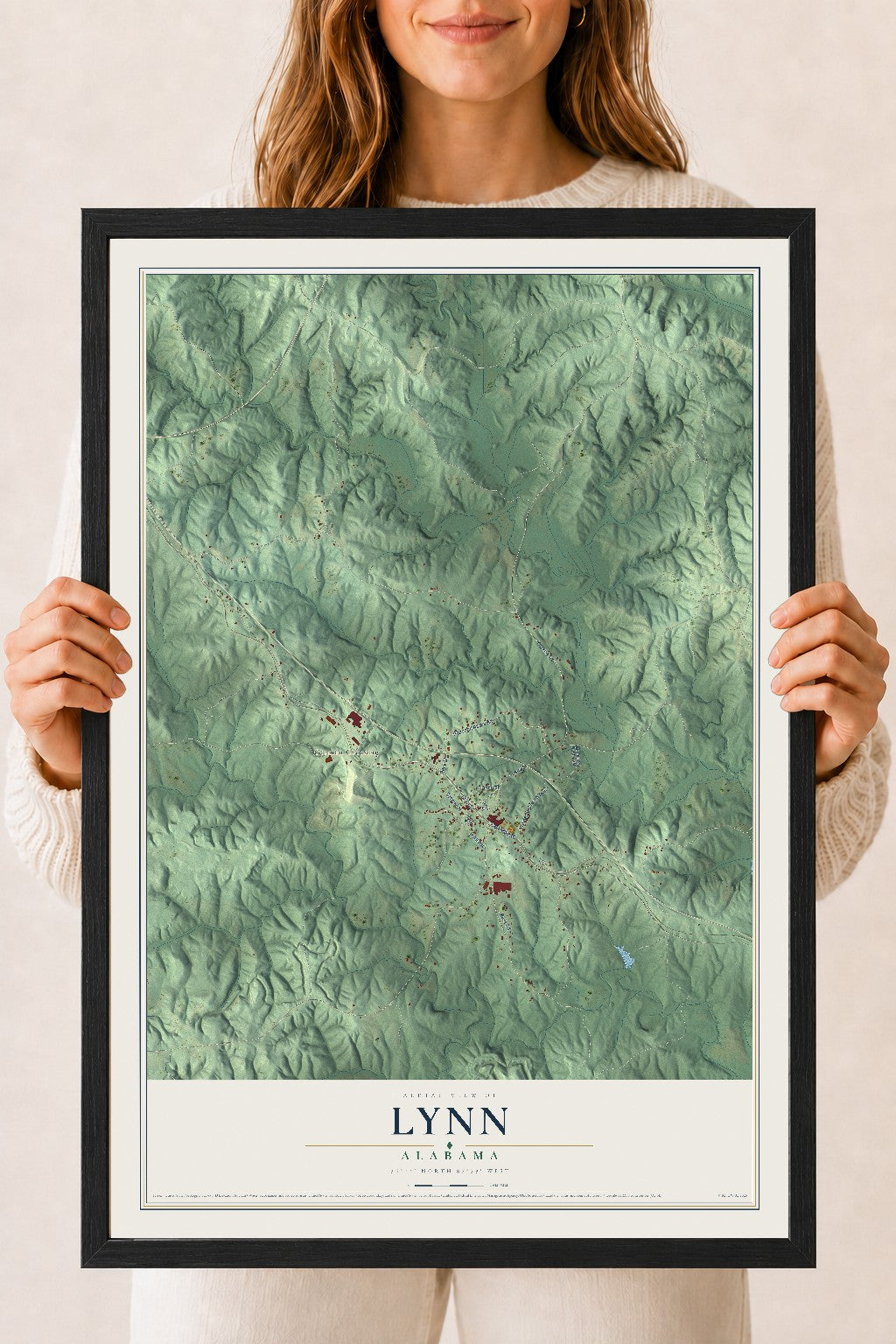 Map of Lynn, Alabama, 18 x 24 inch print in a black wood frame