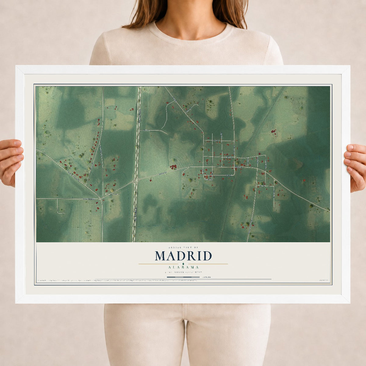 Map of Madrid, Alabama, 18 x 24 inch print in a white wood frame