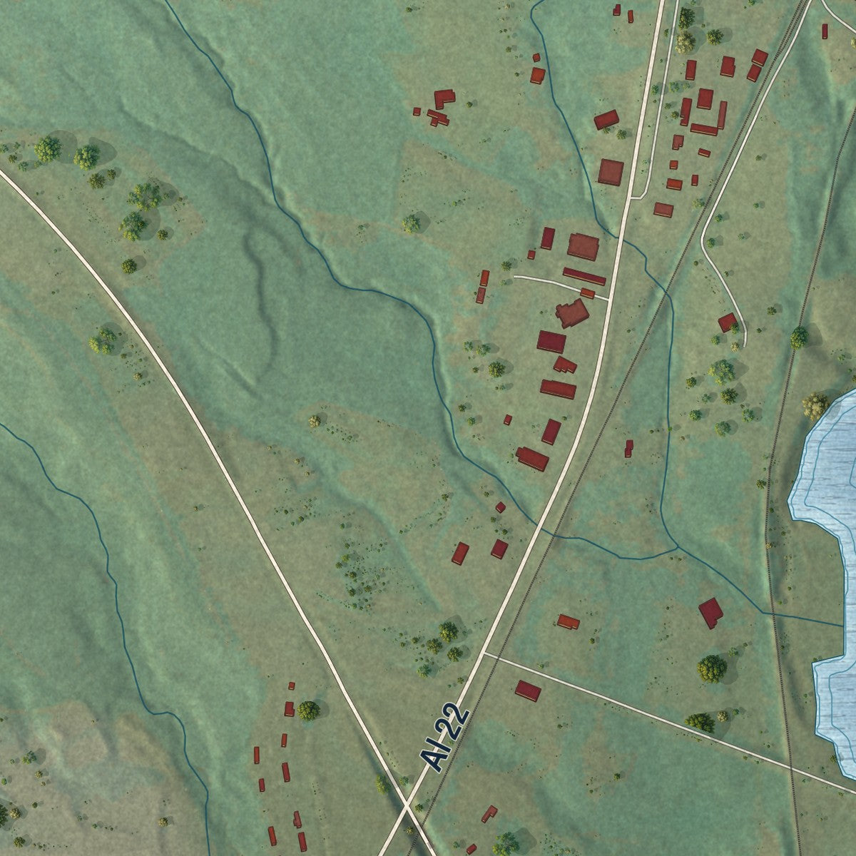 Second close-up of the map of Maplesville, Alabama print showing more streets and buildings
