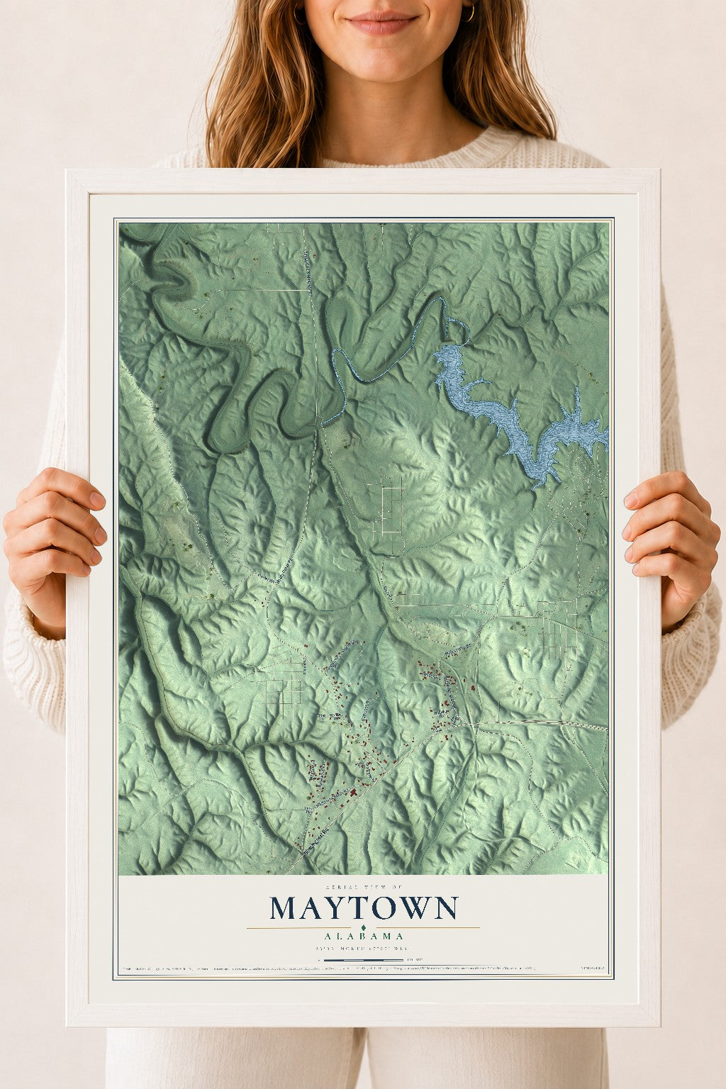 Map of Maytown, Alabama, 18 x 24 inch print in a white wood frame