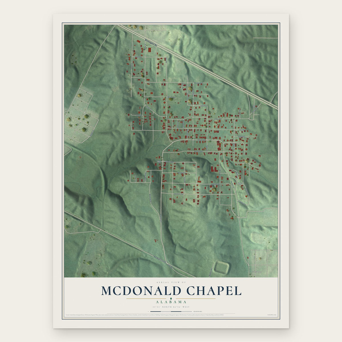 McDonald Chapel, Alabama map print, the full design