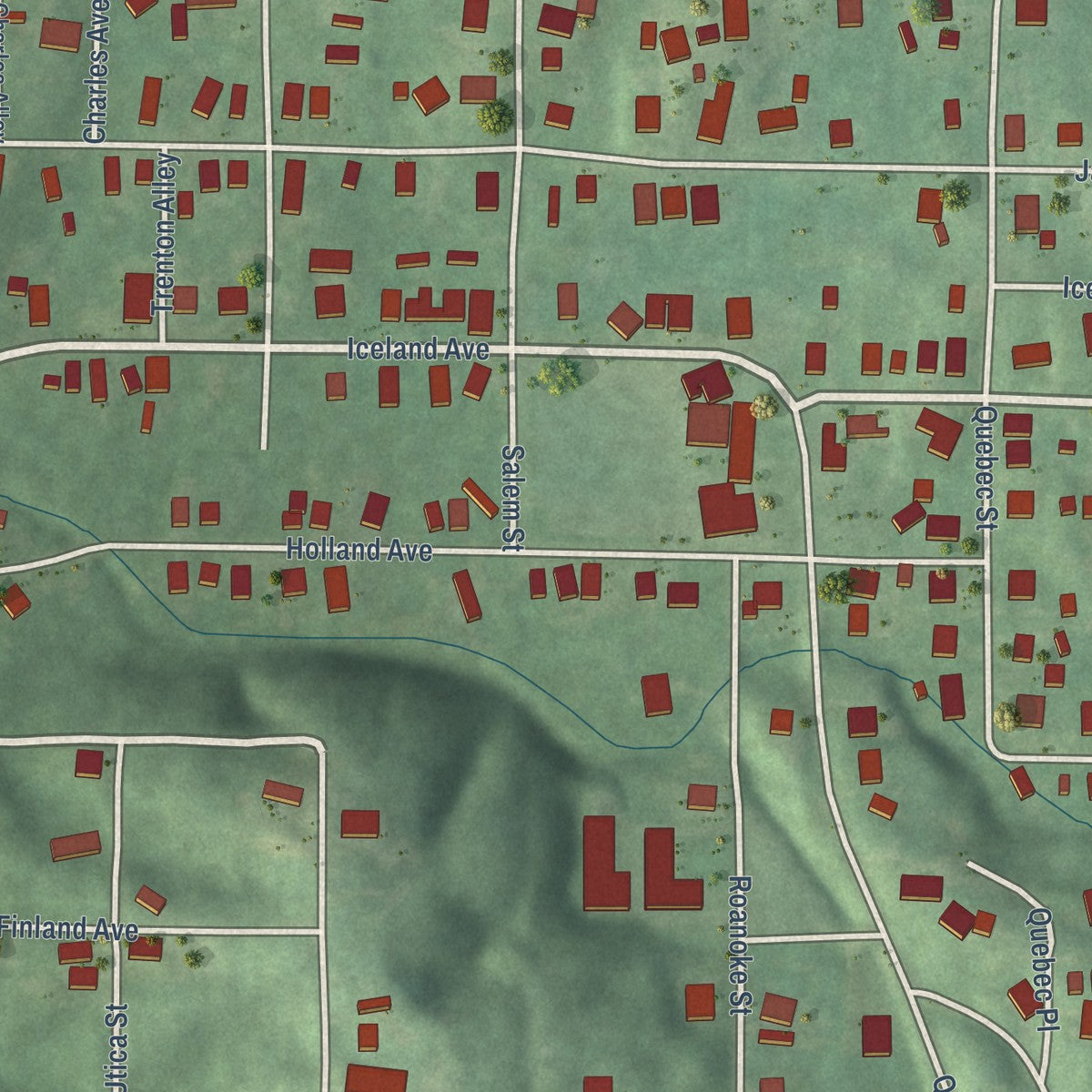 Close-up of the map of McDonald Chapel, Alabama print showing street and building detail