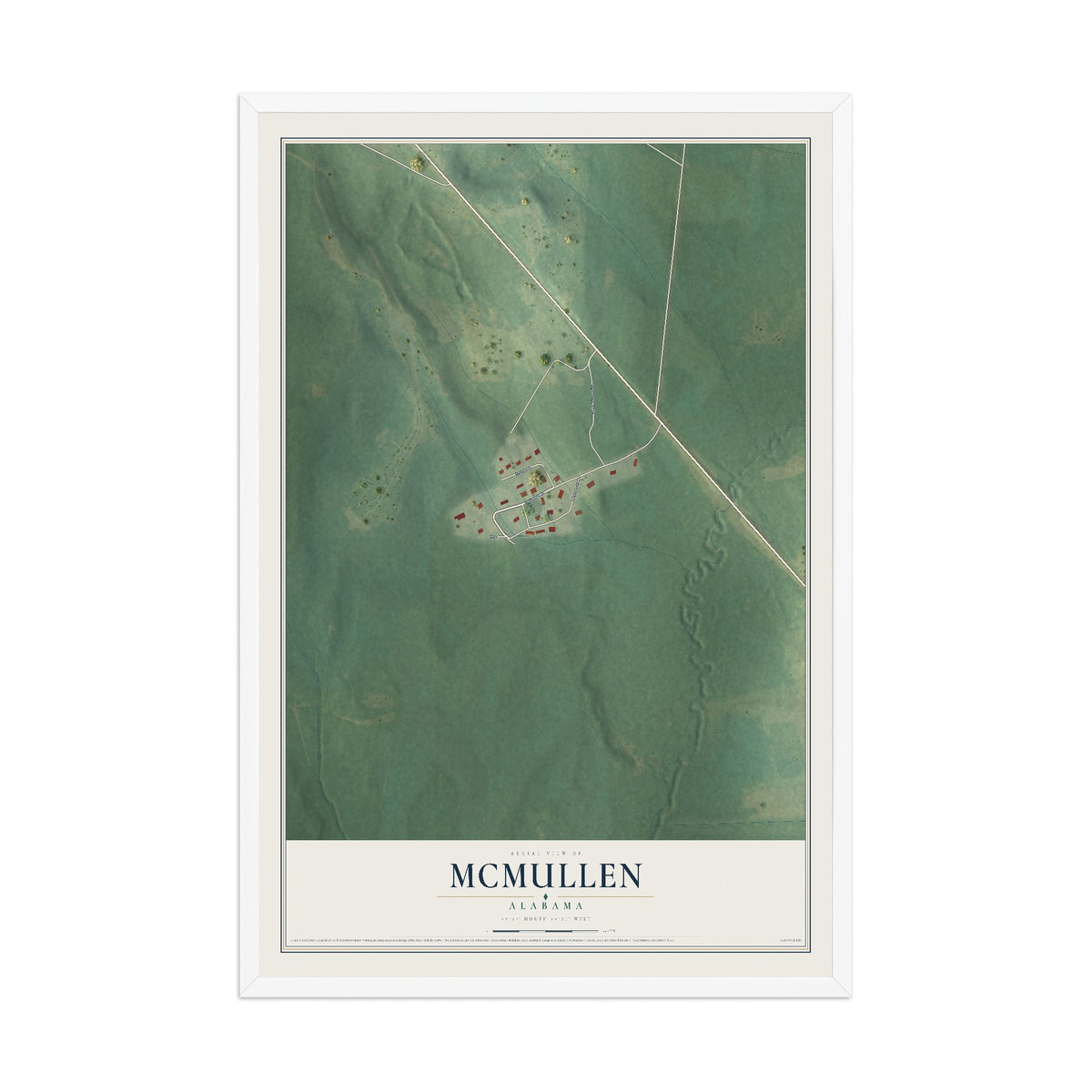 Map of McMullen, Alabama, 12 x 18 inch print in a white wood frame
