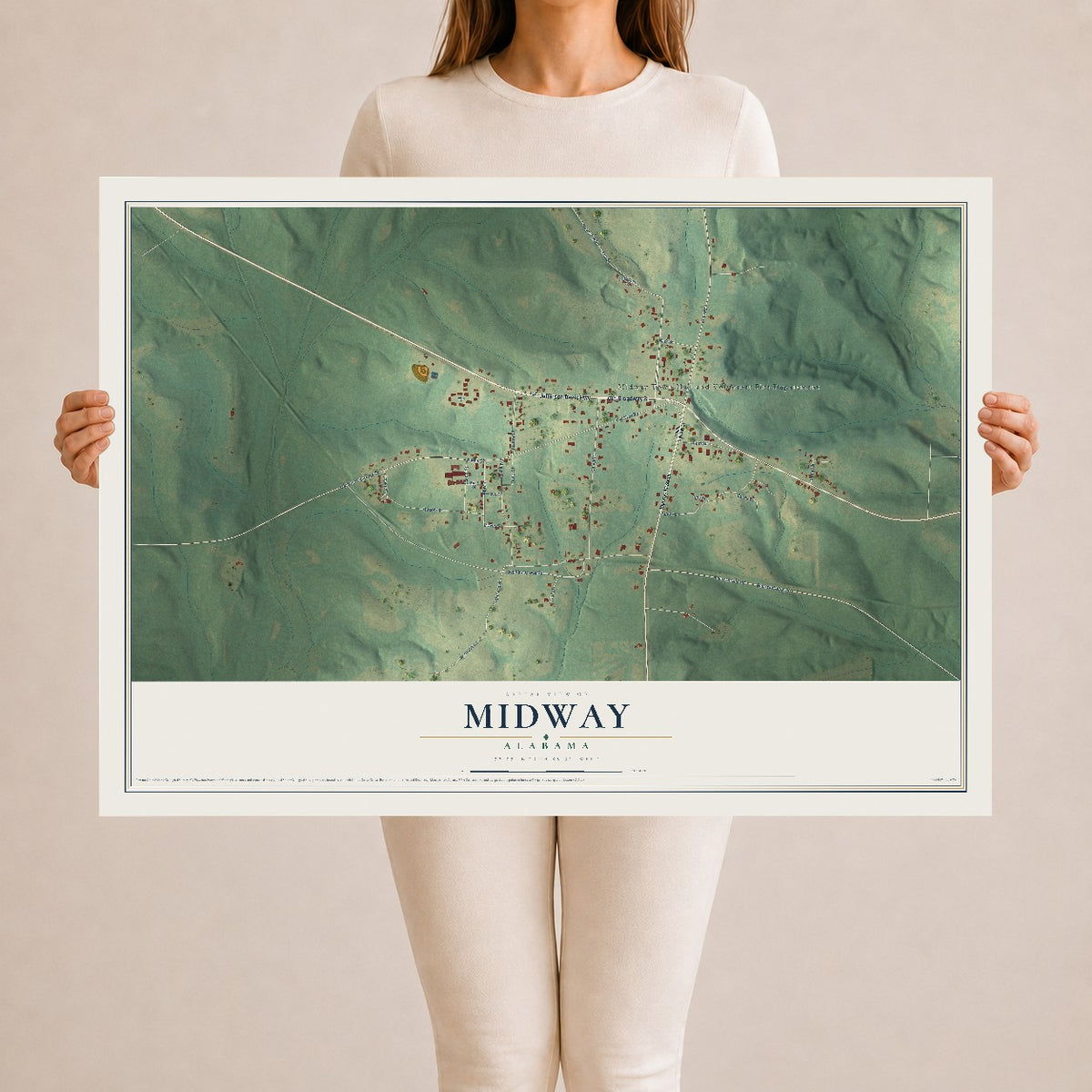 Map of Midway, Alabama, 24 x 36 inch unframed archival matte print