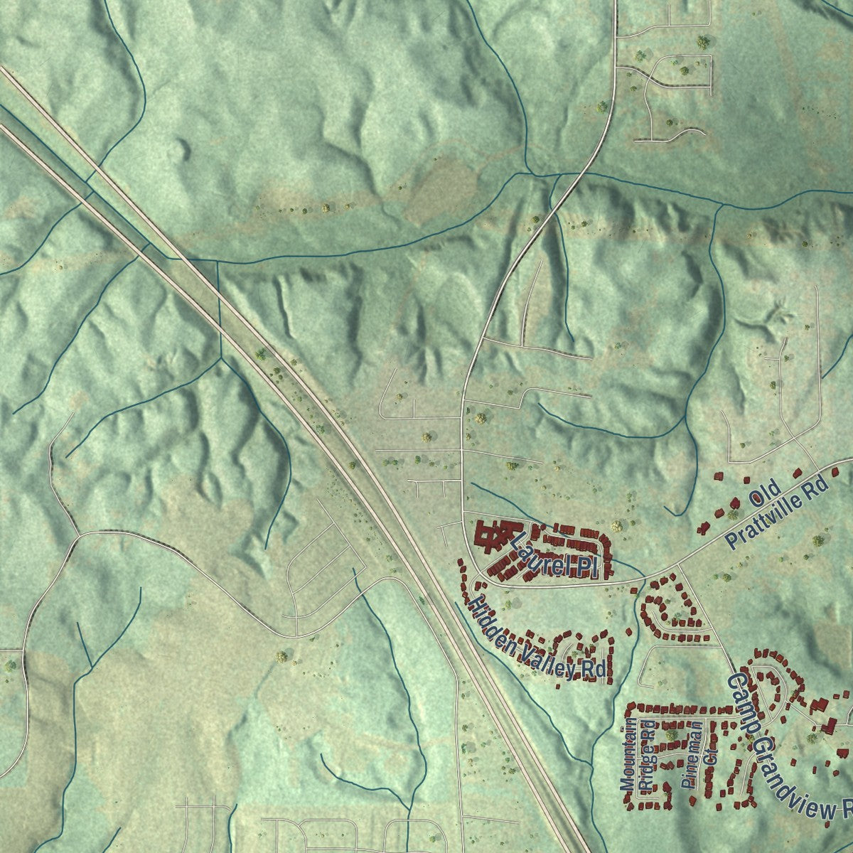 Second close-up of the map of Millbrook, Alabama print showing more streets and buildings