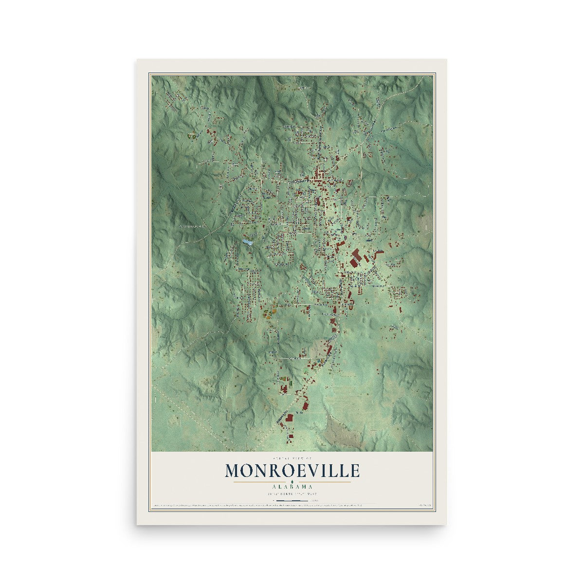 Map of Monroeville, Alabama, 12 x 18 inch unframed archival matte print