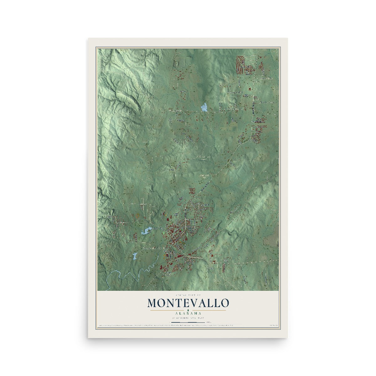 Map of Montevallo, Alabama, 12 x 18 inch unframed archival matte print