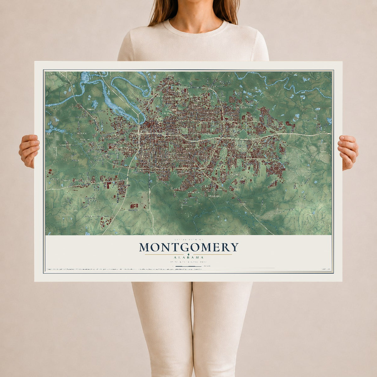 Map of Montgomery, Alabama, 24 x 36 inch unframed archival matte print