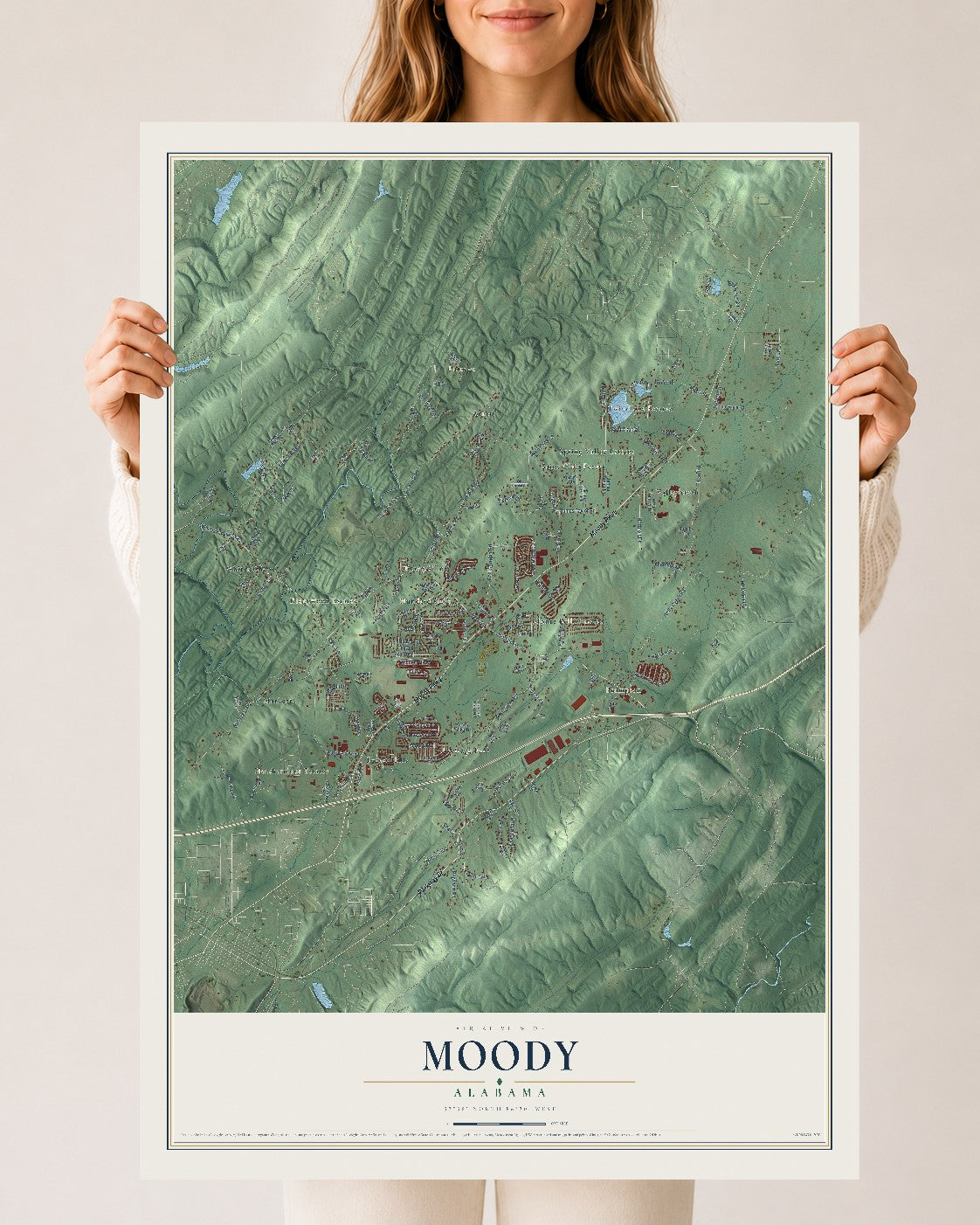 Map of Moody, Alabama, 24 x 36 inch unframed archival matte print