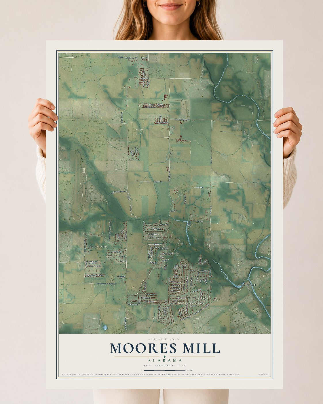 Map of Moores Mill, Alabama, 24 x 36 inch unframed archival matte print