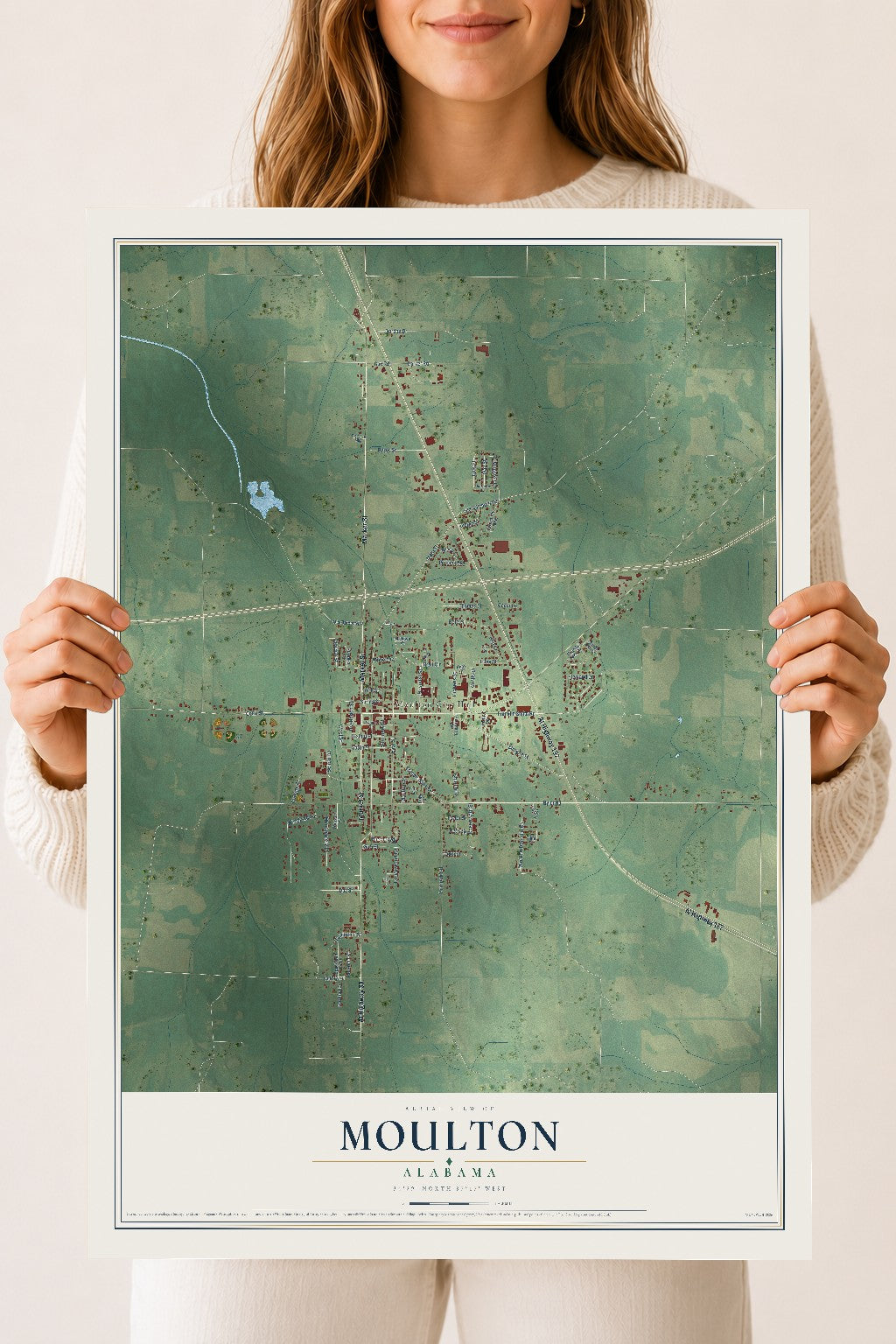 Map of Moulton, Alabama, 18 x 24 inch unframed archival matte print