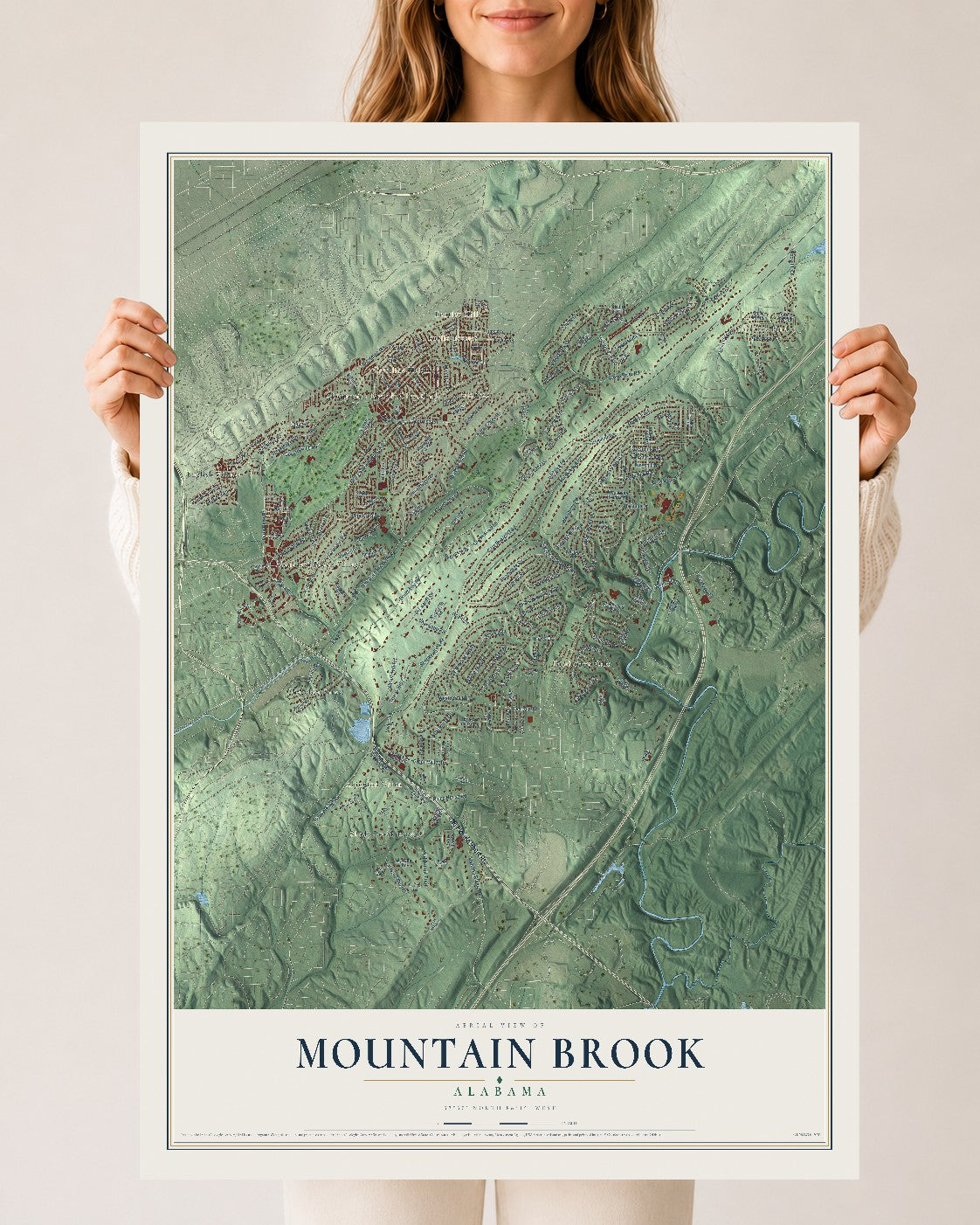 Map of Mountain Brook, Alabama, 24 x 36 inch unframed archival matte print