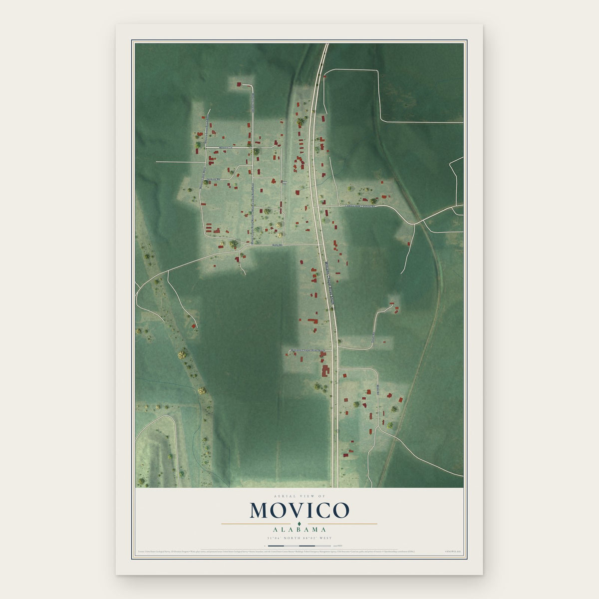 Movico, Alabama map print, the full design