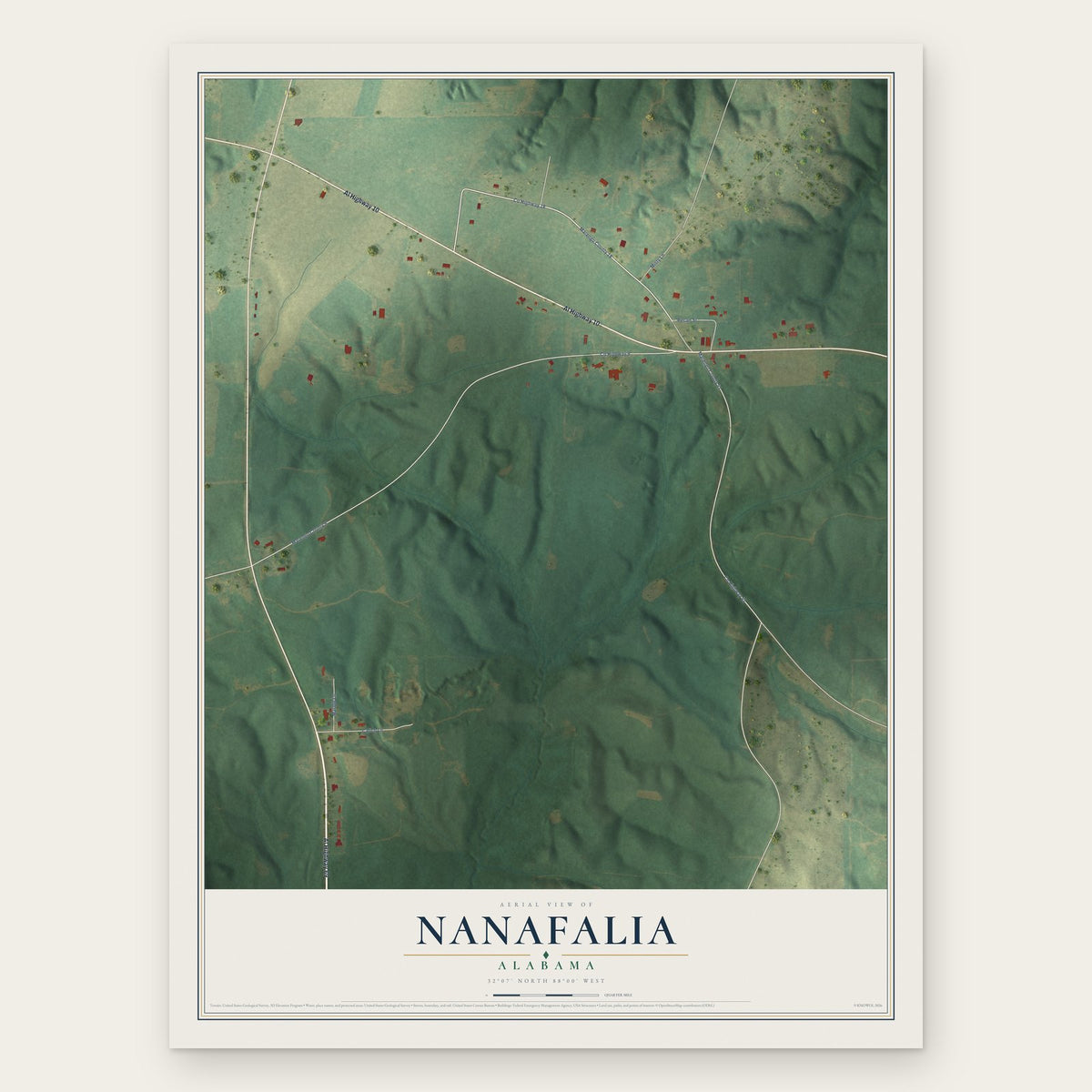 Nanafalia, Alabama map print, the full design