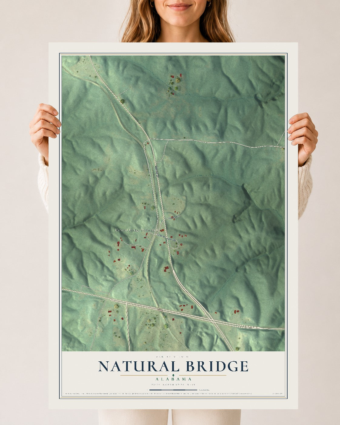 Map of Natural Bridge, Alabama, 24 x 36 inch unframed archival matte print