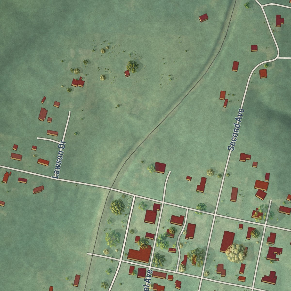 Close-up of the map of Nauvoo, Alabama print showing street and building detail
