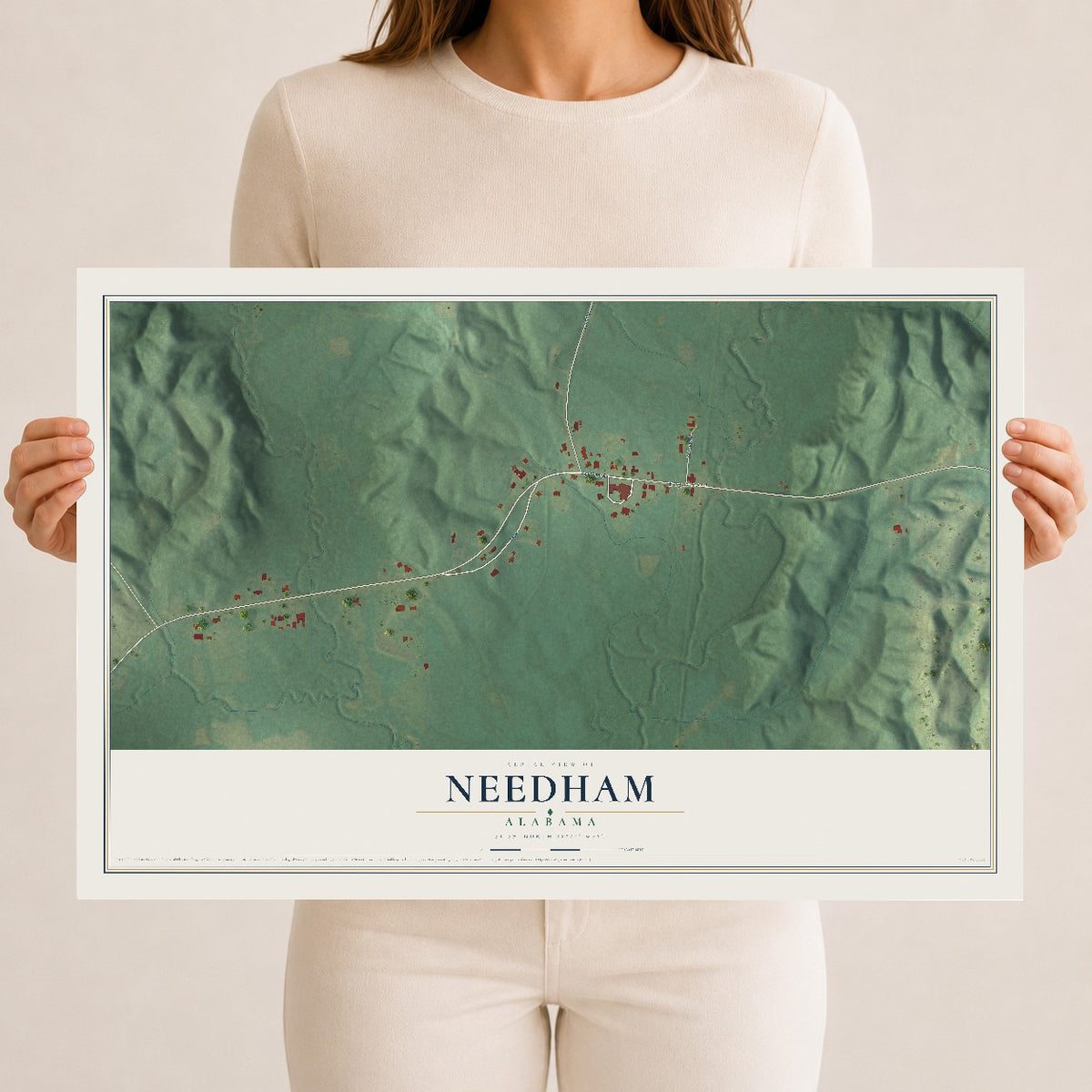 Map of Needham, Alabama, 12 x 18 inch unframed archival matte print