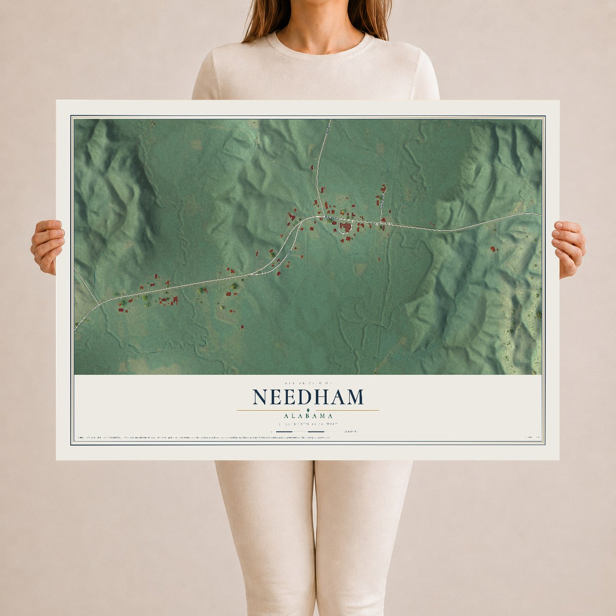 Map of Needham, Alabama, 24 x 36 inch unframed archival matte print