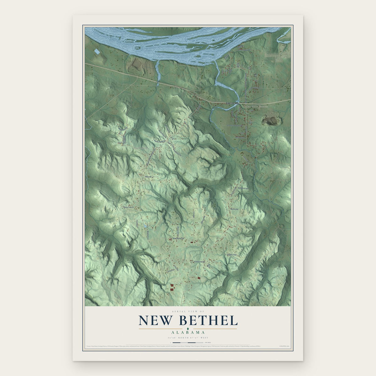 New Bethel, Alabama map print, the full design