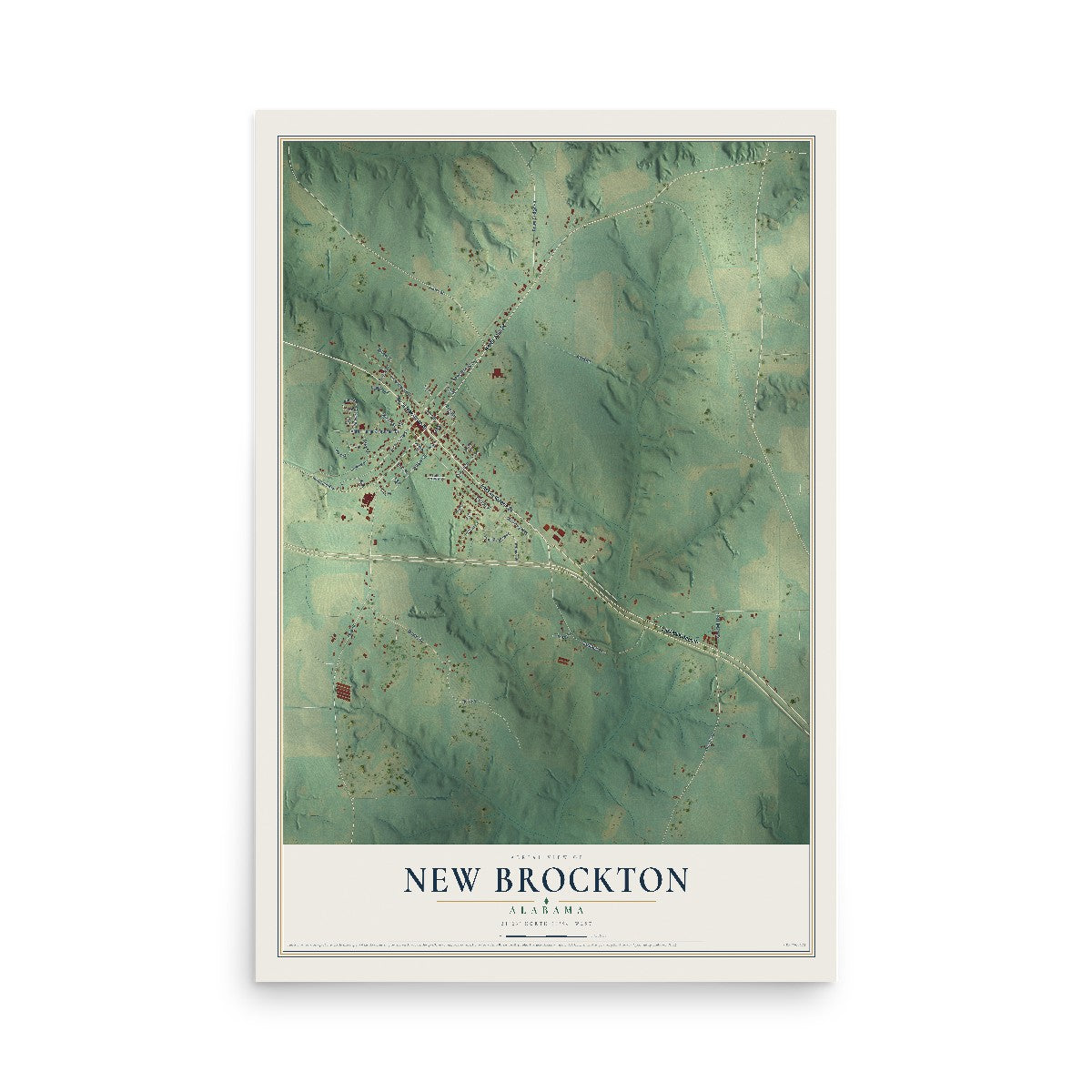 Map of New Brockton, Alabama, 12 x 18 inch unframed archival matte print