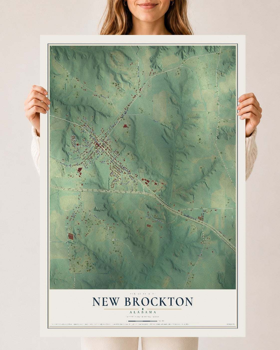 Map of New Brockton, Alabama, 24 x 36 inch unframed archival matte print