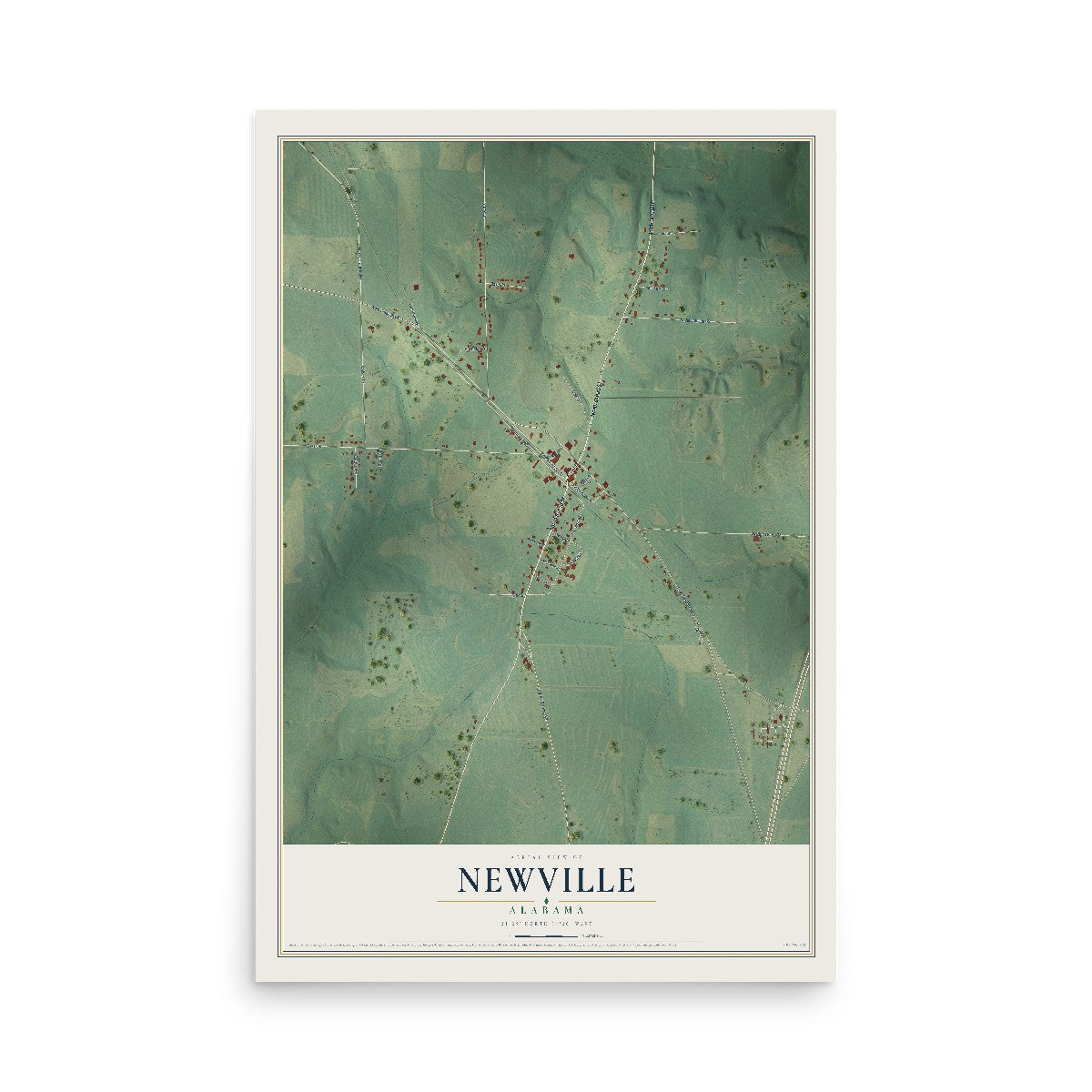 Map of Newville, Alabama, 12 x 18 inch unframed archival matte print