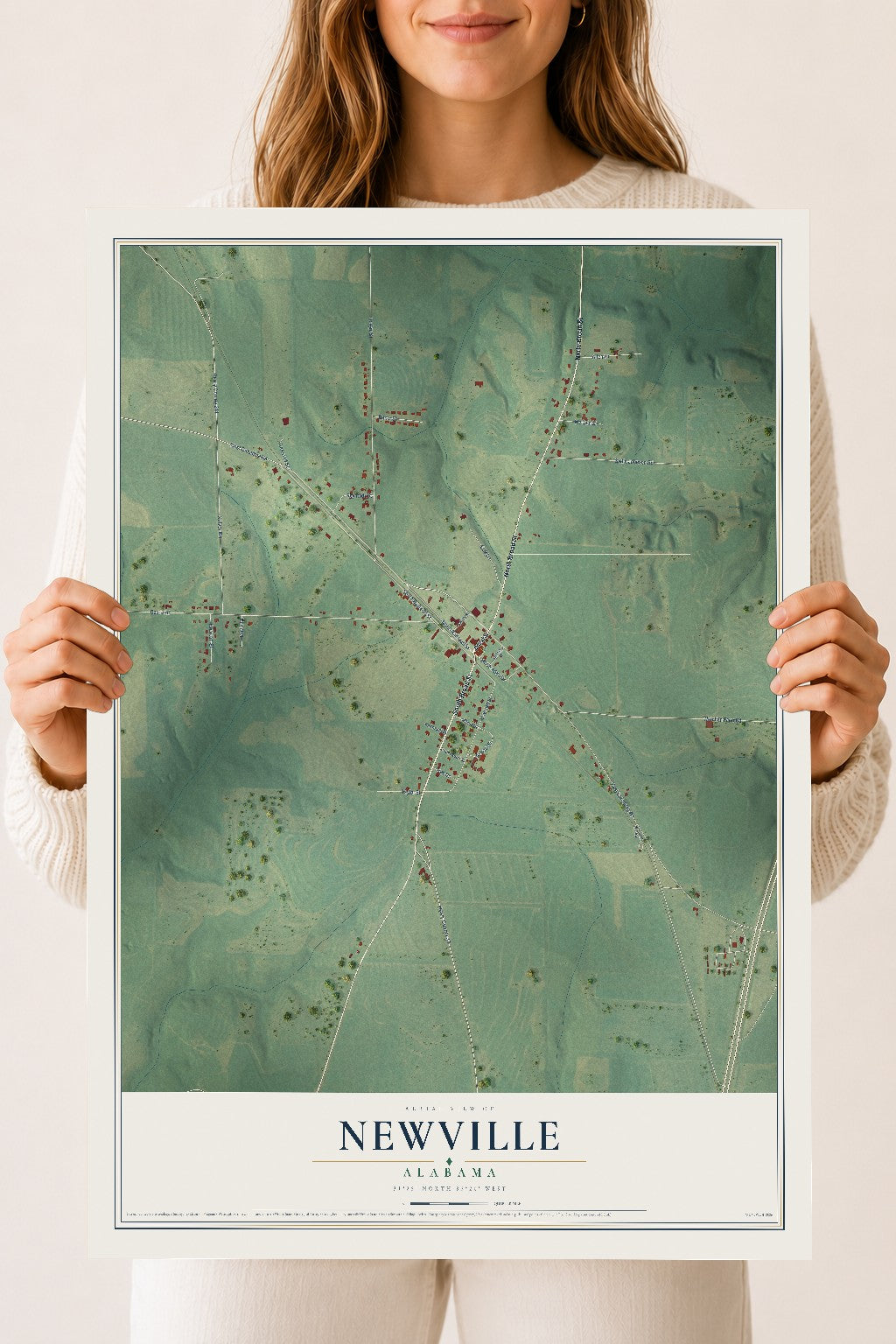 Map of Newville, Alabama, 18 x 24 inch unframed archival matte print