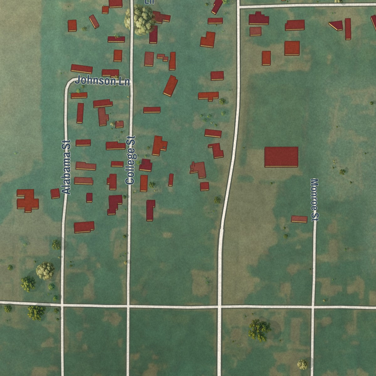 Second close-up of the map of North Courtland, Alabama print showing more streets and buildings