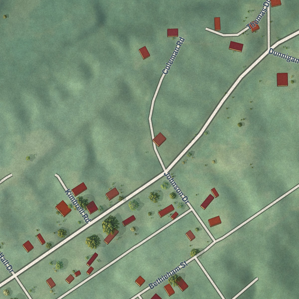 Close-up of the map of North Johns, Alabama print showing street and building detail