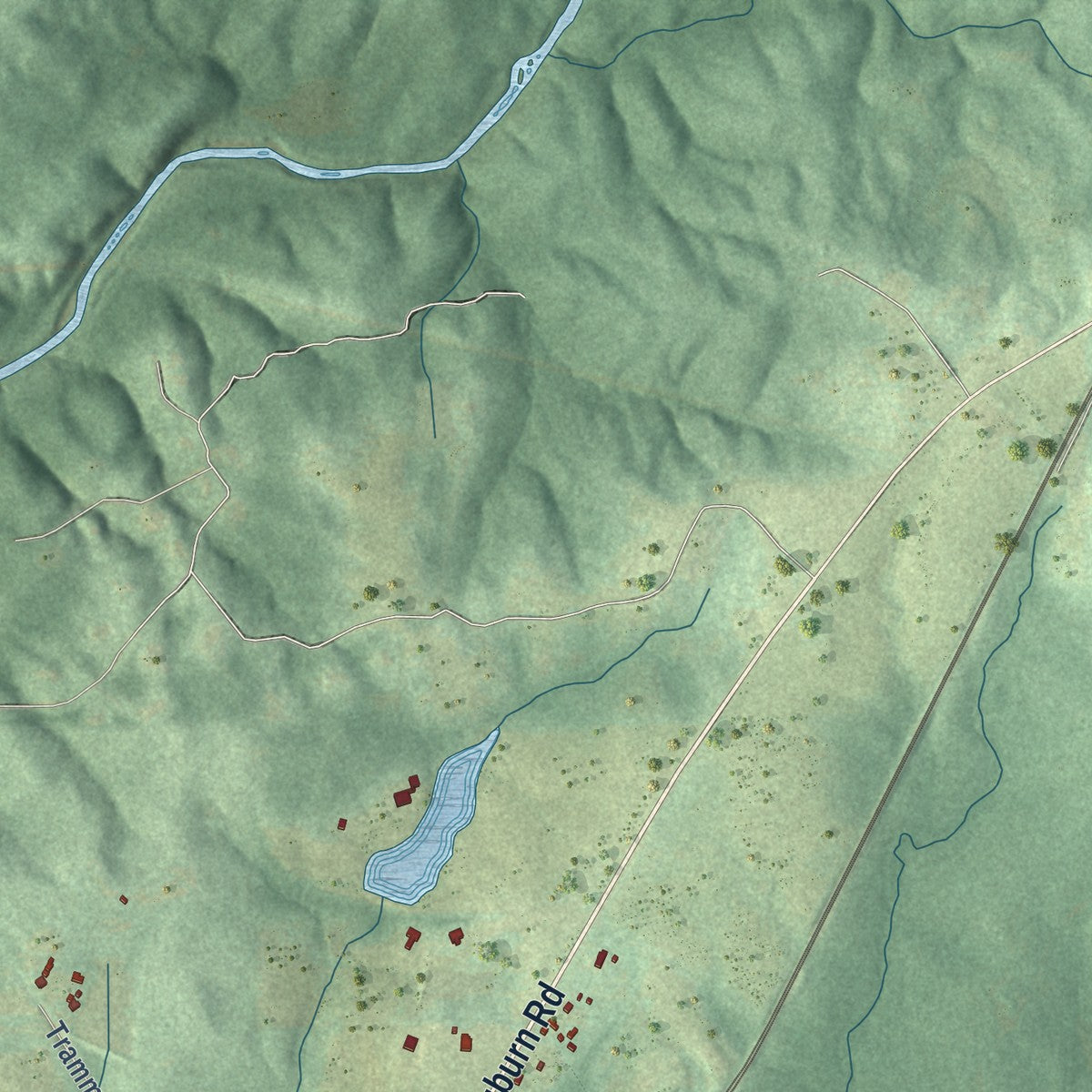 Second close-up of the map of Notasulga, Alabama print showing more streets and buildings