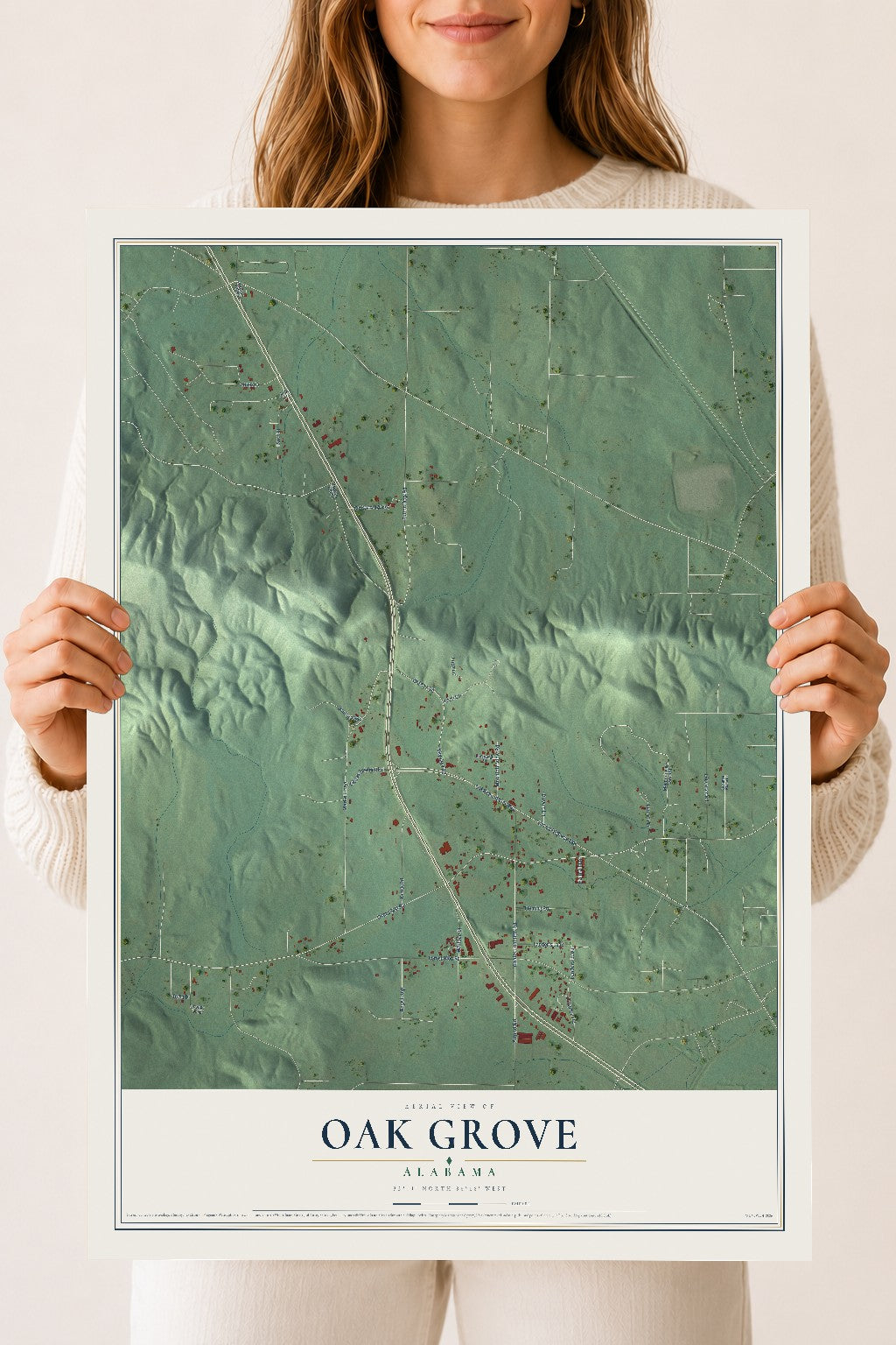 Map of Oak Grove, Alabama, 18 x 24 inch unframed archival matte print