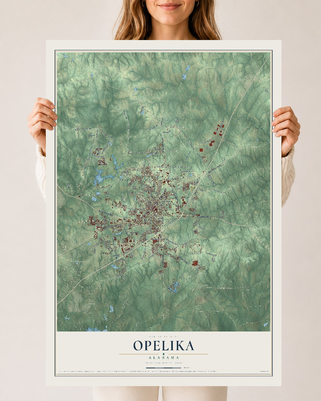 Map of Opelika, Alabama, 24 x 36 inch unframed archival matte print