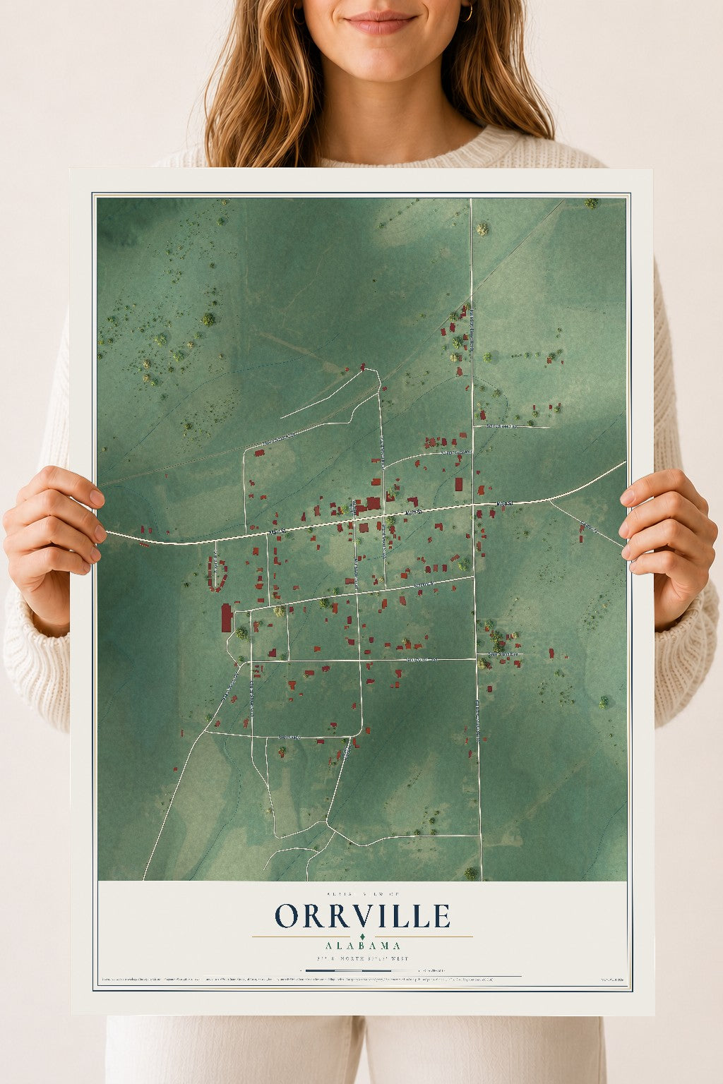 Map of Orrville, Alabama, 18 x 24 inch unframed archival matte print