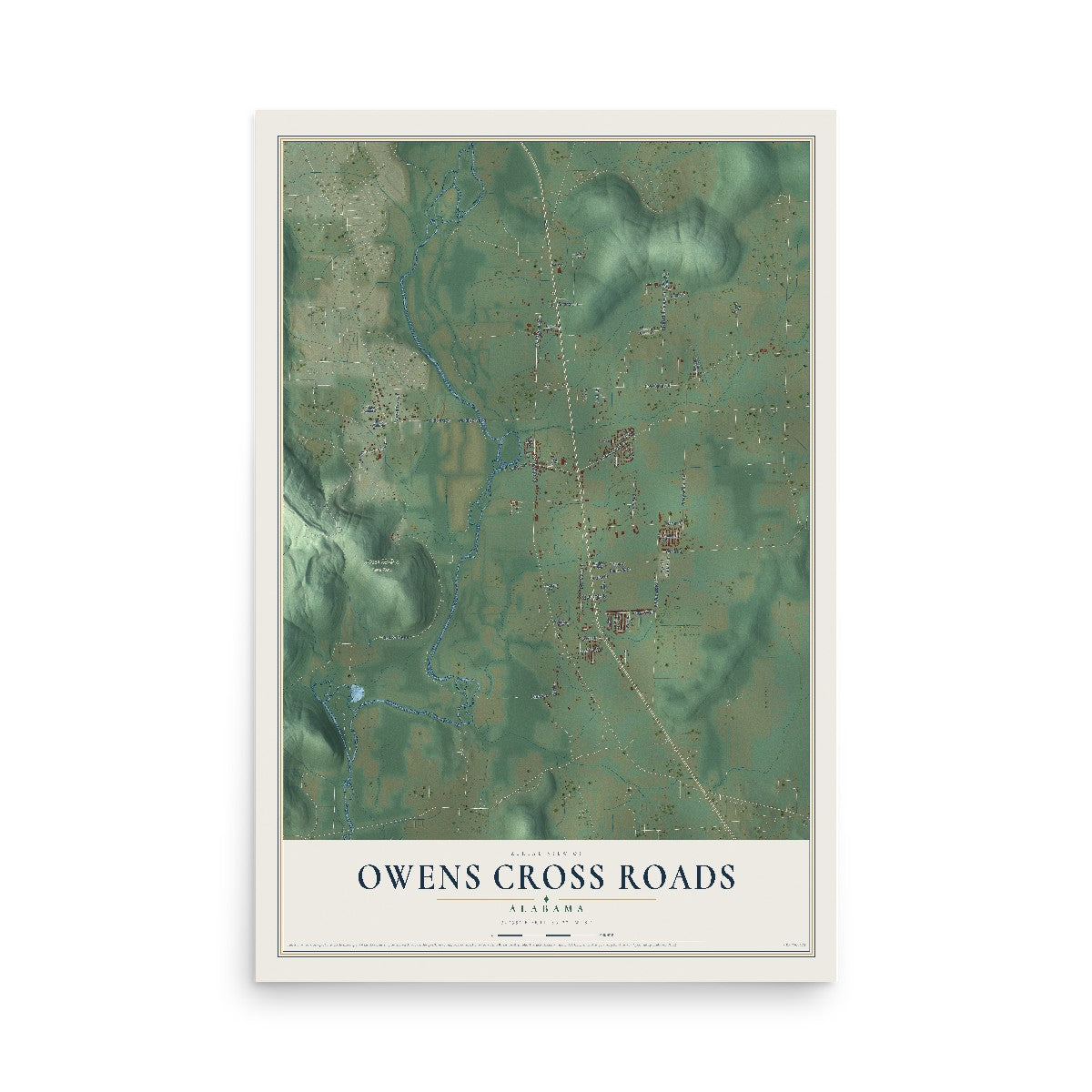 Map of Owens Cross Roads, Alabama, 12 x 18 inch unframed archival matte print