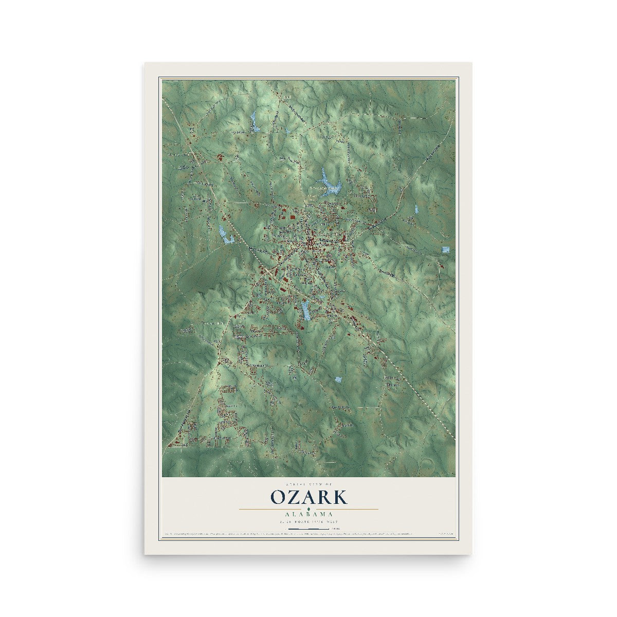 Map of Ozark, Alabama, 12 x 18 inch unframed archival matte print