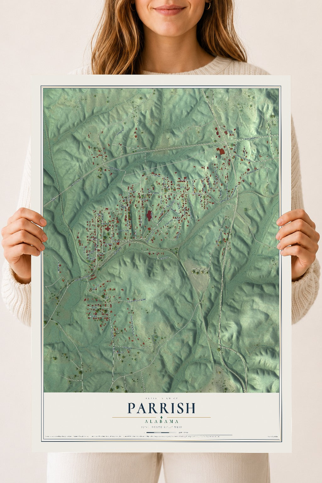 Map of Parrish, Alabama, 18 x 24 inch unframed archival matte print