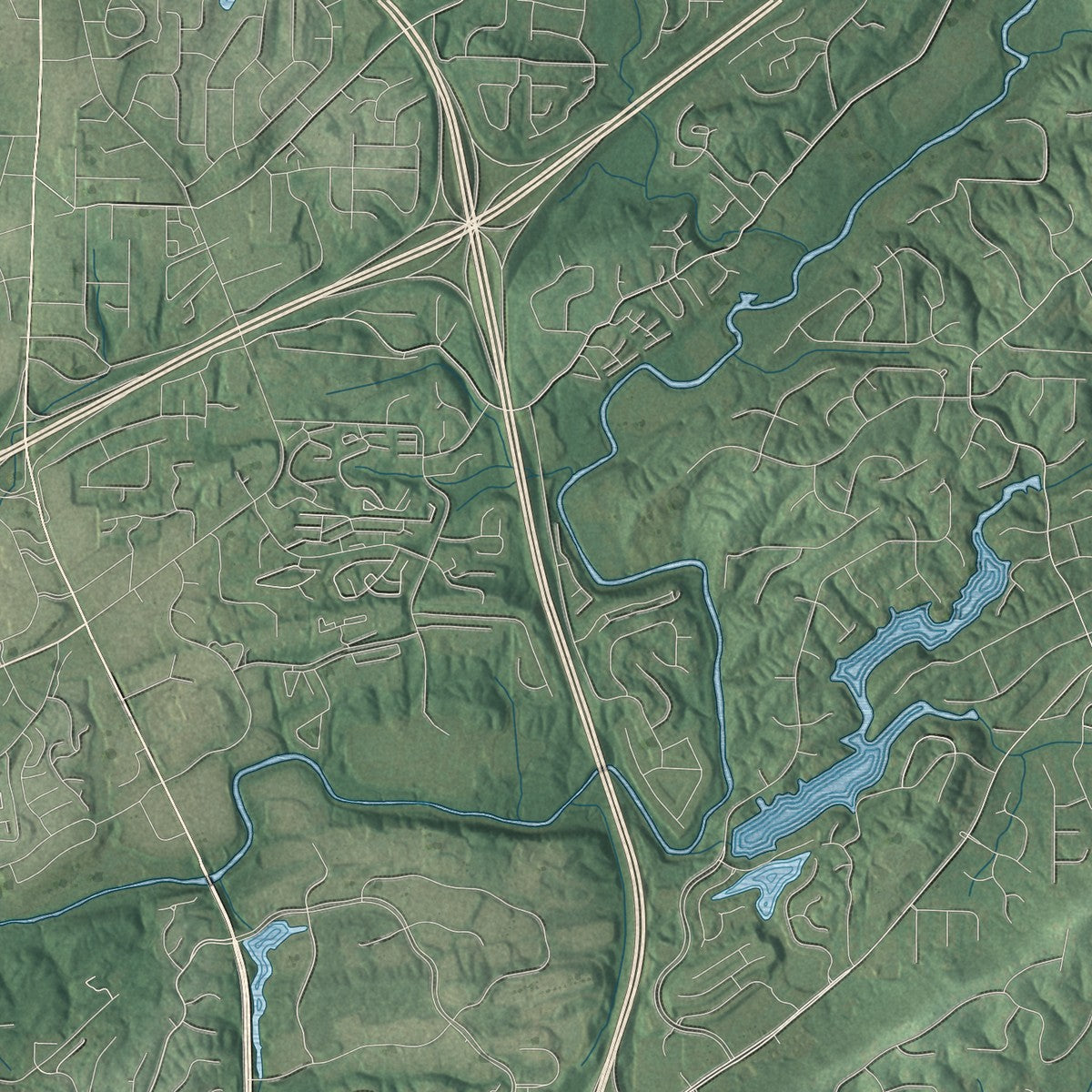 Second close-up of the map of Pelham, Alabama print showing more streets and buildings