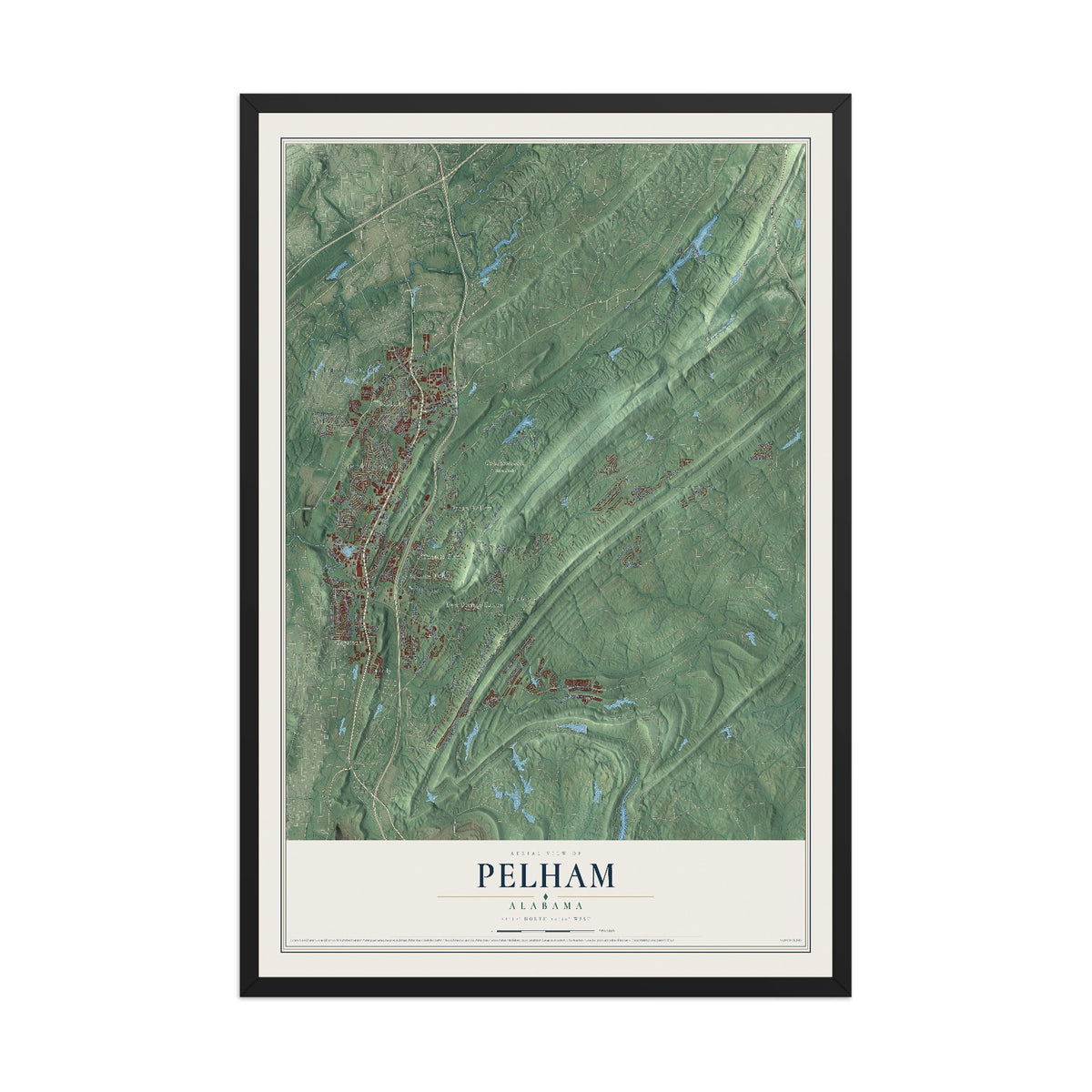 Map of Pelham, Alabama, 12 x 18 inch print in a black wood frame
