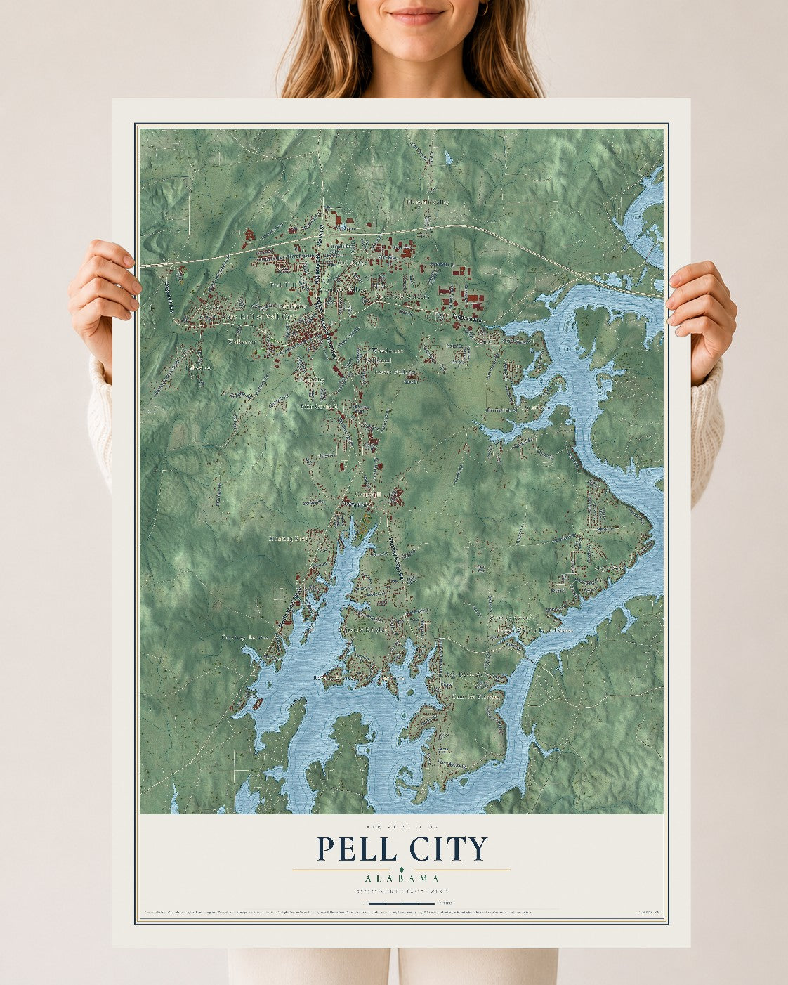 Map of Pell City, Alabama, 24 x 36 inch unframed archival matte print