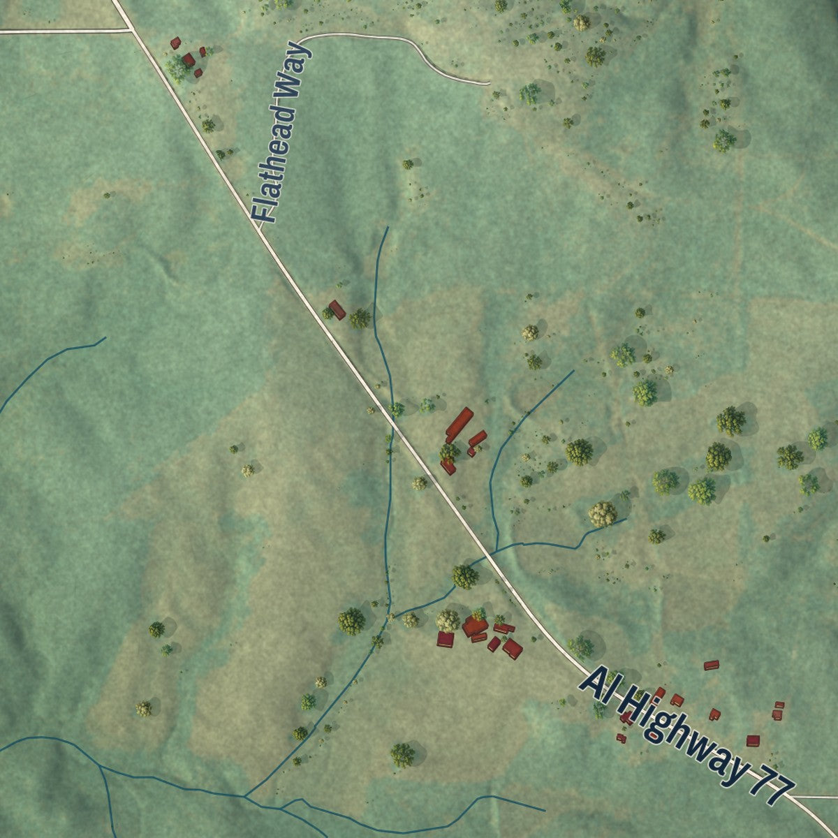Close-up of the map of Penton, Alabama print showing street and building detail