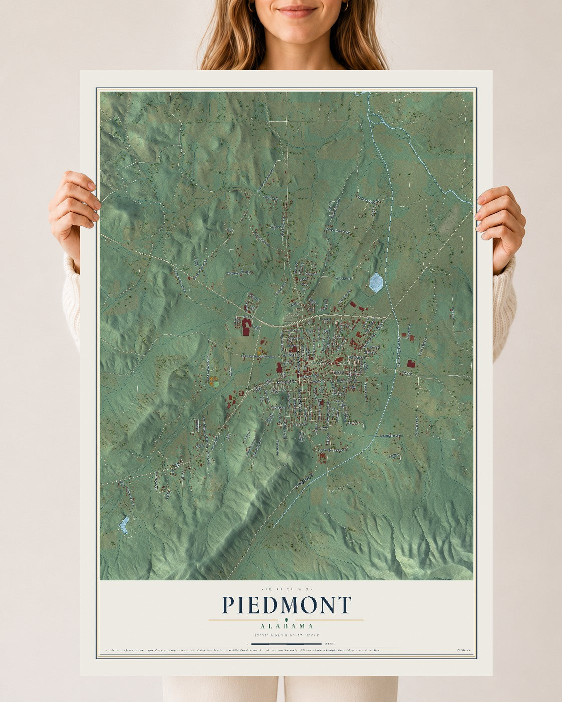 Map of Piedmont, Alabama, 24 x 36 inch unframed archival matte print